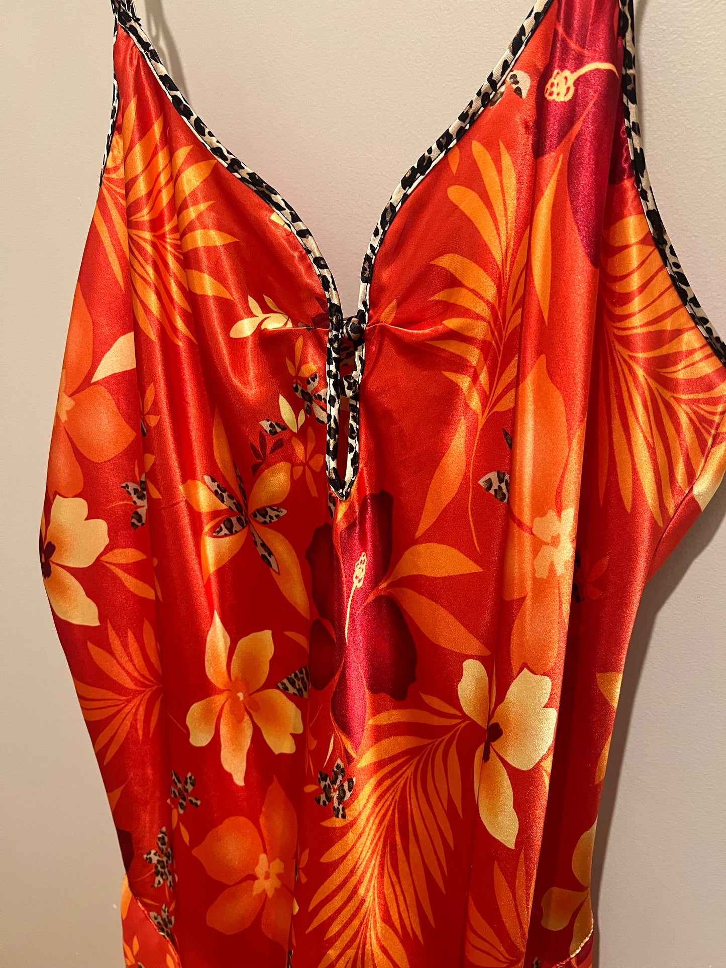 2000s Secret Treasures Cheetah & Tropical Print Slip Dress