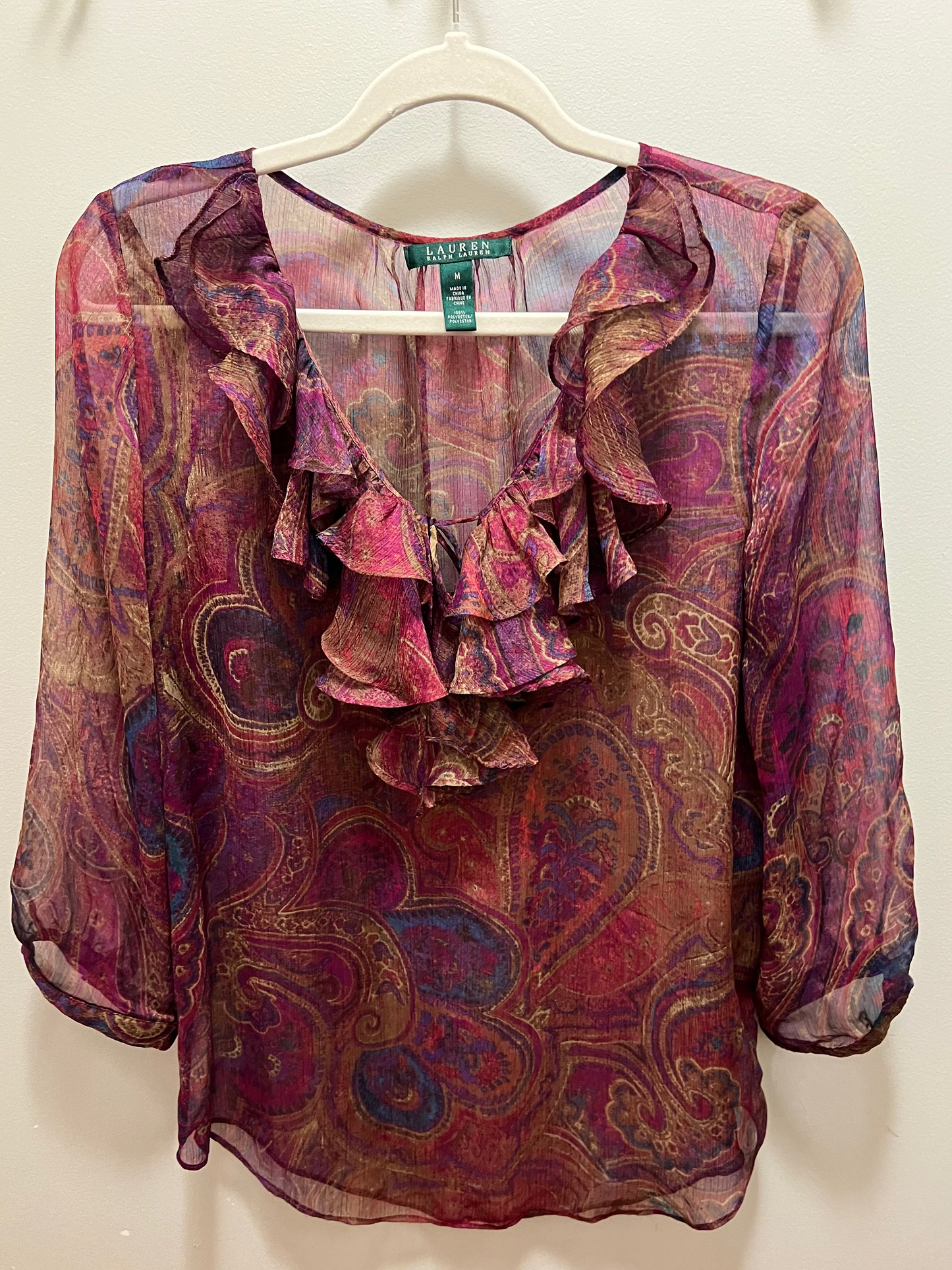 1990s/2000s Lauren Ralph Lauren Paisley Ruffle Blouse
