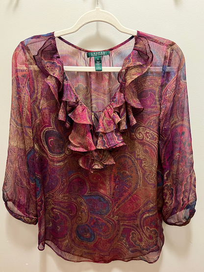 1990s/2000s Lauren Ralph Lauren Paisley Ruffle Blouse