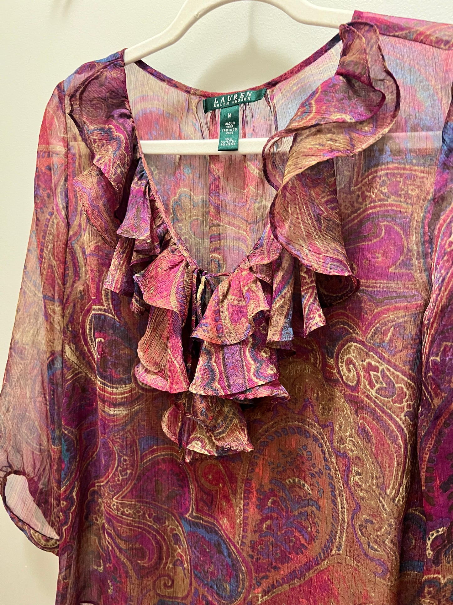 1990s/2000s Lauren Ralph Lauren Paisley Ruffle Blouse