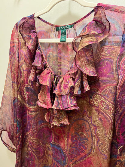 1990s/2000s Lauren Ralph Lauren Paisley Ruffle Blouse