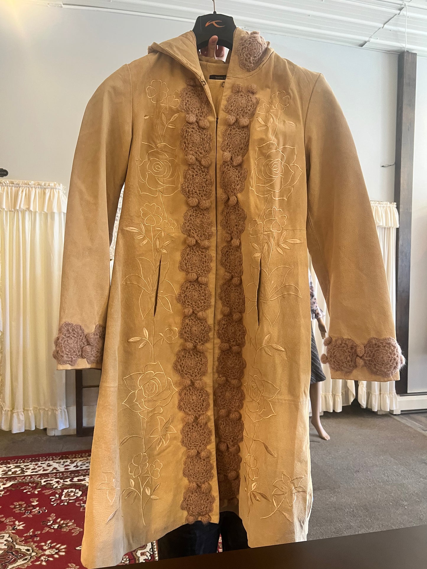 2000s Boston Proper Leather & Embroidered Coat