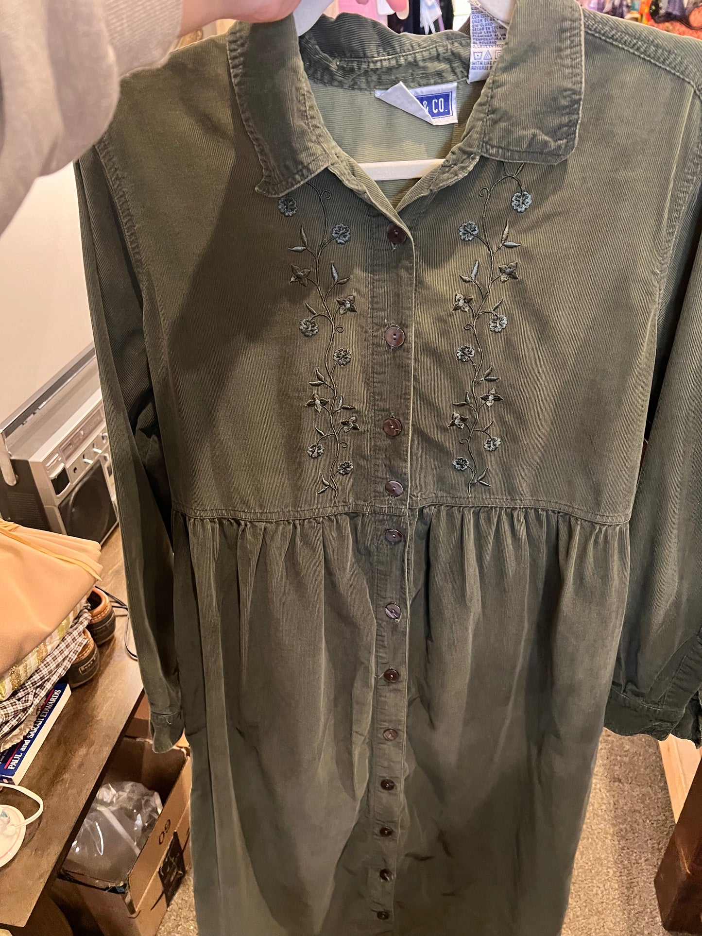 1990s Erika & Co Corduroy Button Down Dress
