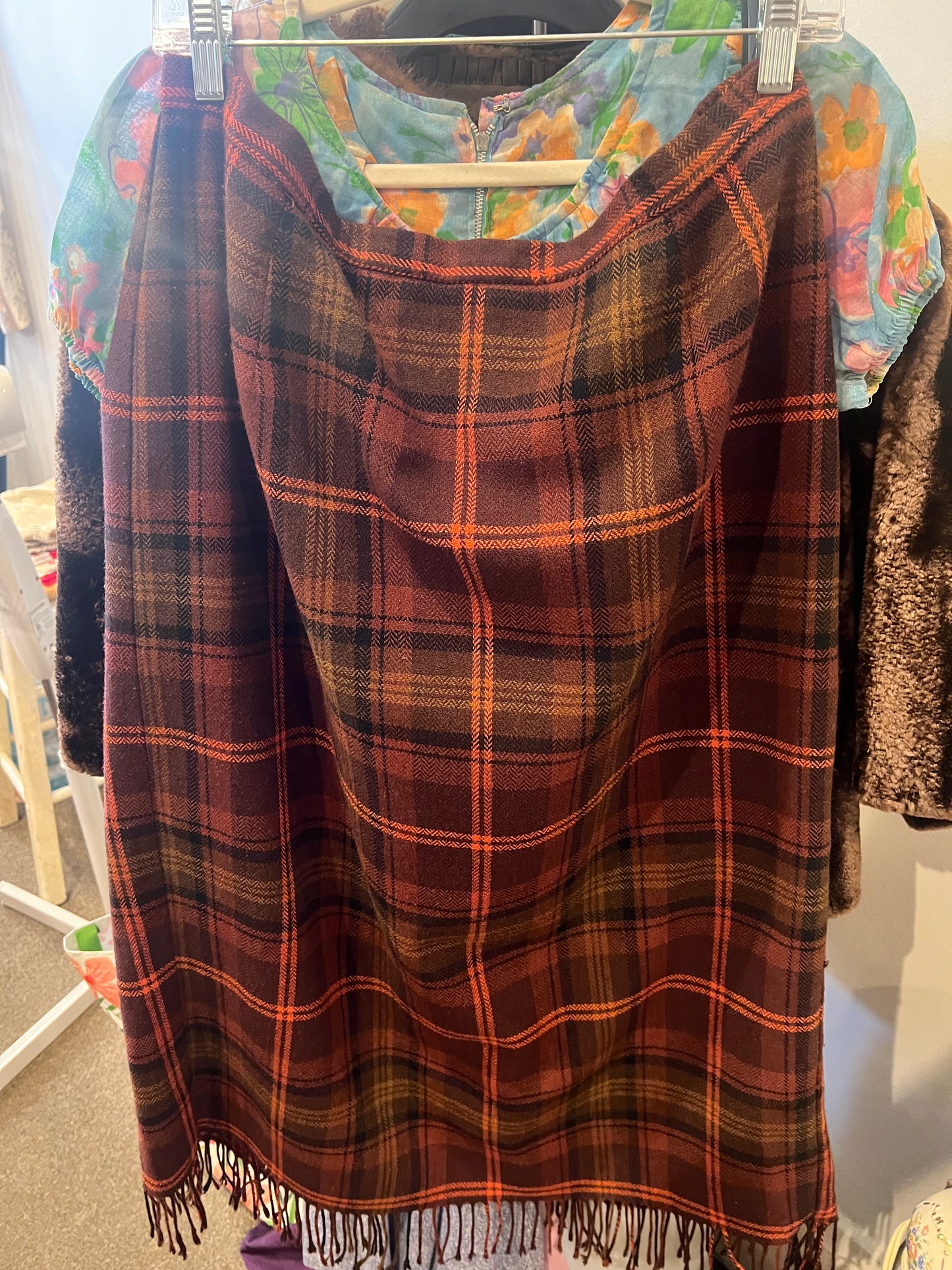1990s Requirements Plaid Fringe Skirt