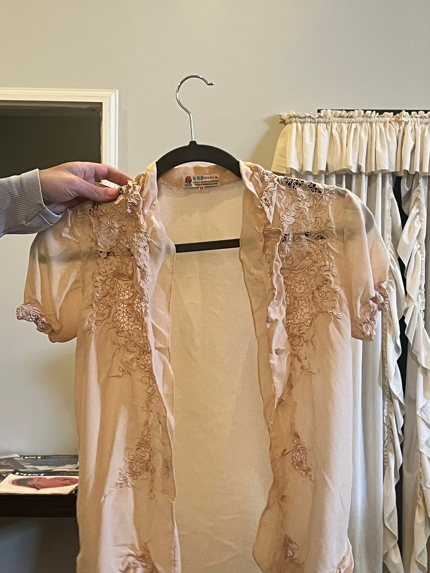 60s Peony Silk Embroidered Button Down