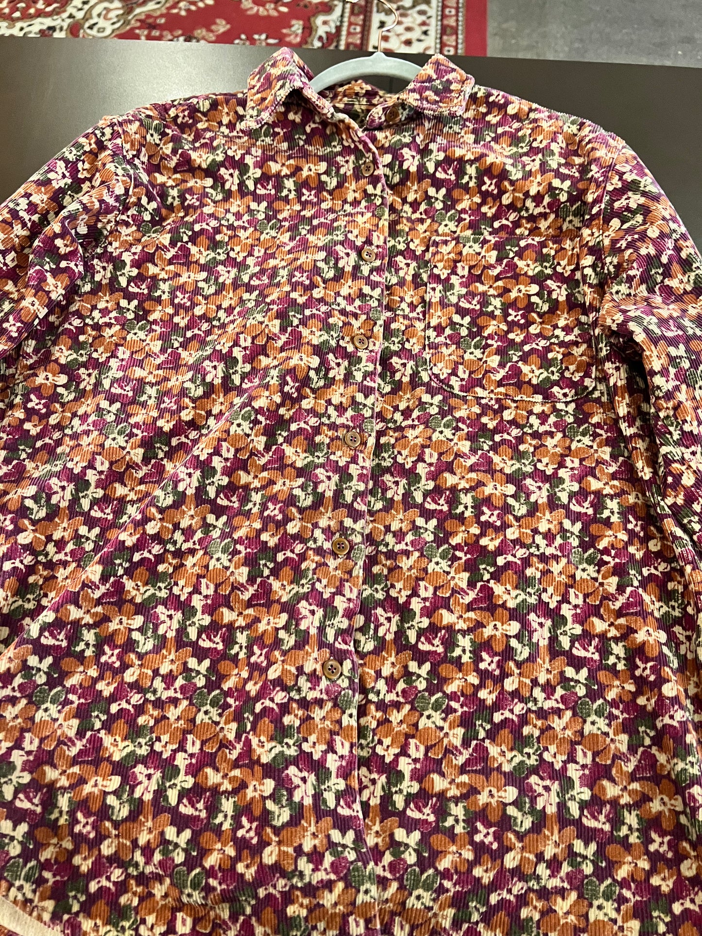 1990s Eddie Bauer Corduroy Floral Shirt