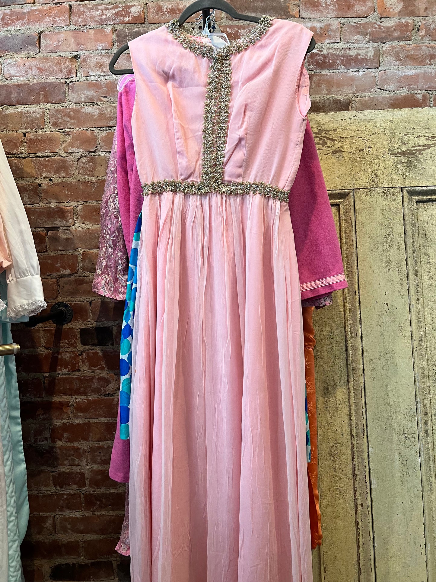 50s/60s Pink Gown w/ Gold Accents