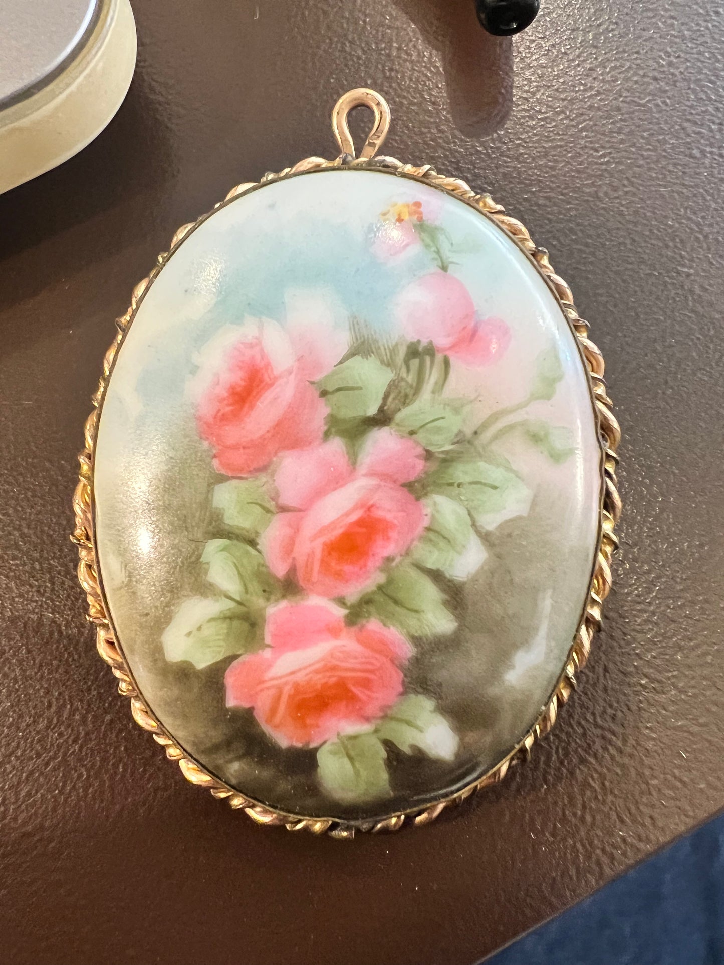 Vintage Hand Painted Rose Pendant/Brooch