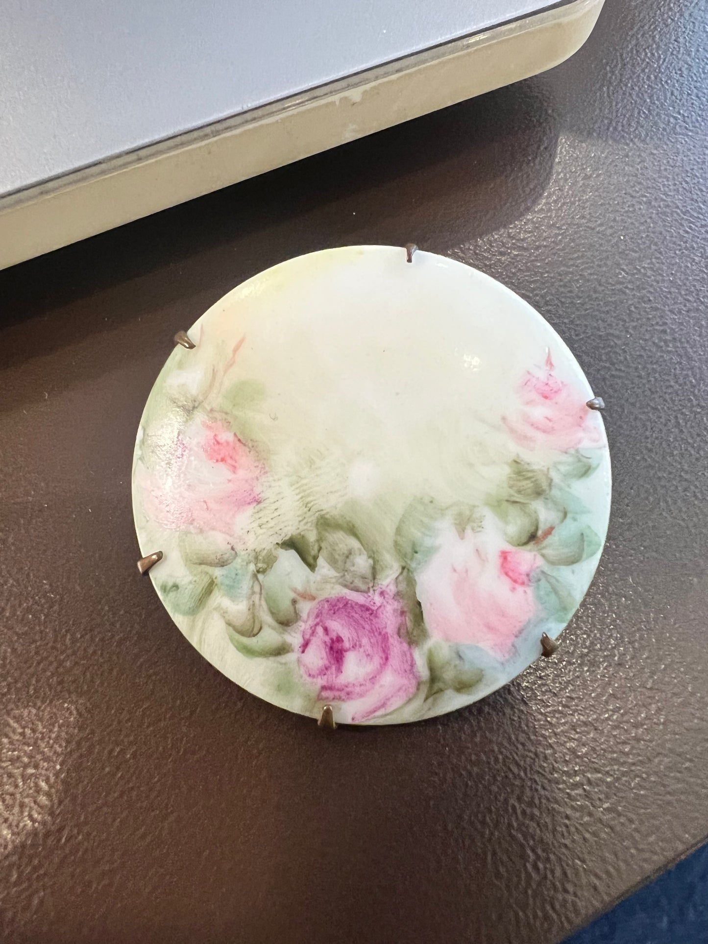 Vintage Round Hand Painted Brooch