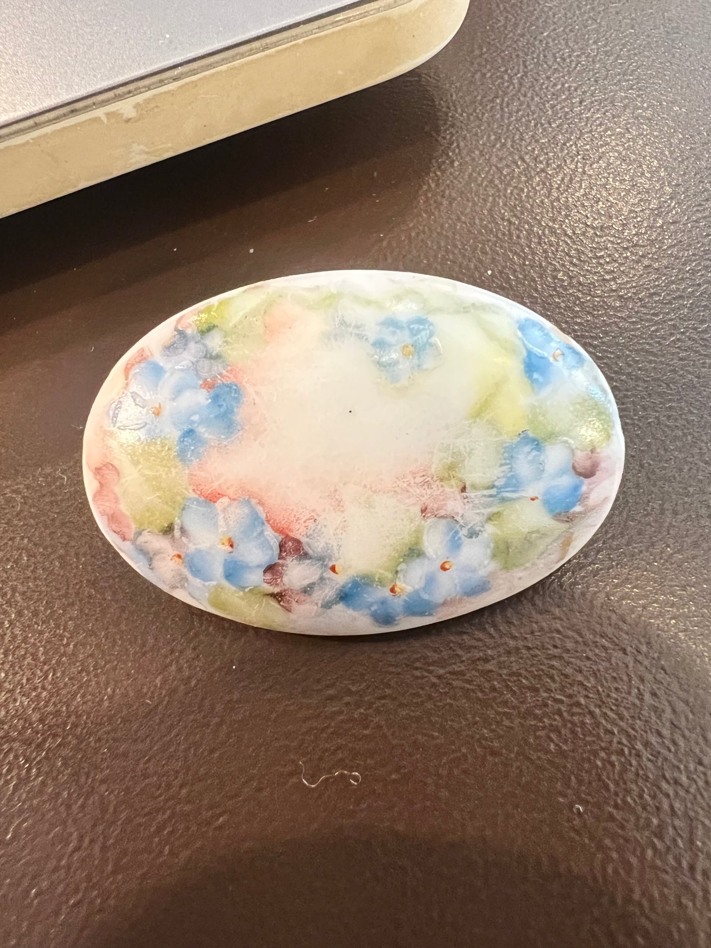 Vintage Victorian Hand Painted Blue Flower Brooch