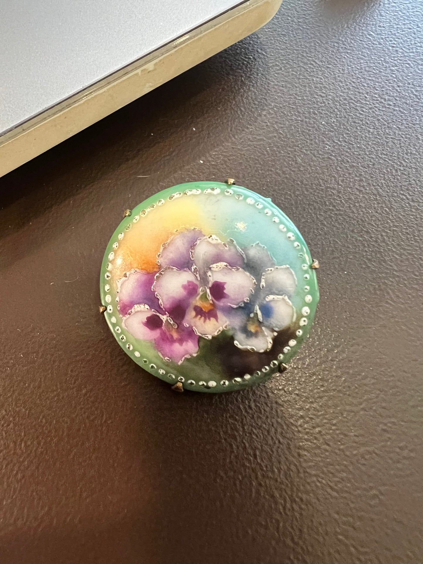 Vintage Victorian Hand Painted Violet Brooch