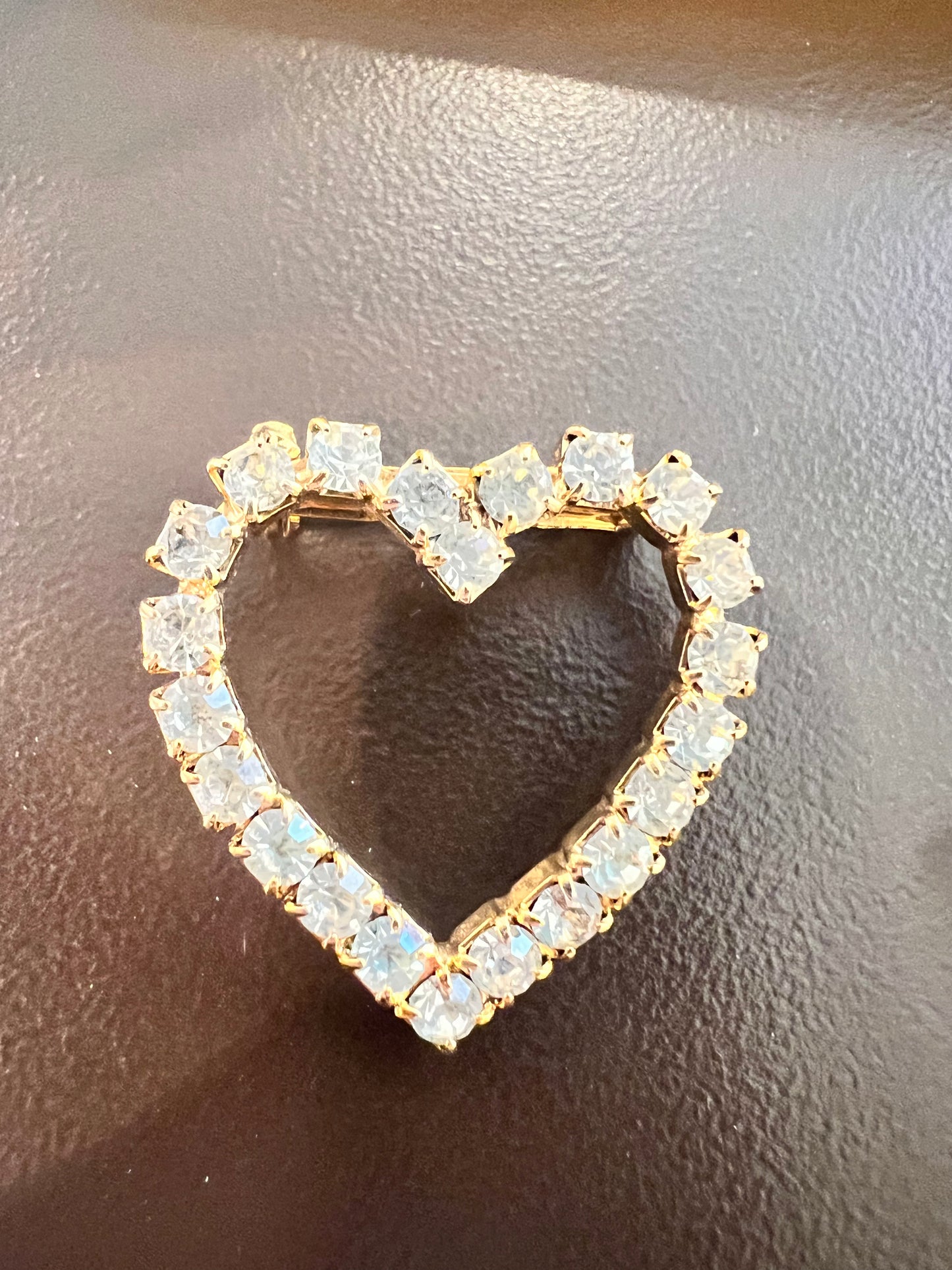 Vintage Rhinestone Heart Brooch