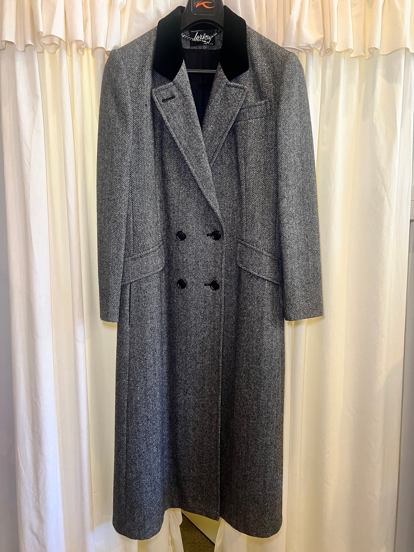 1980s Loring Herringbone Velvet Collar Coat