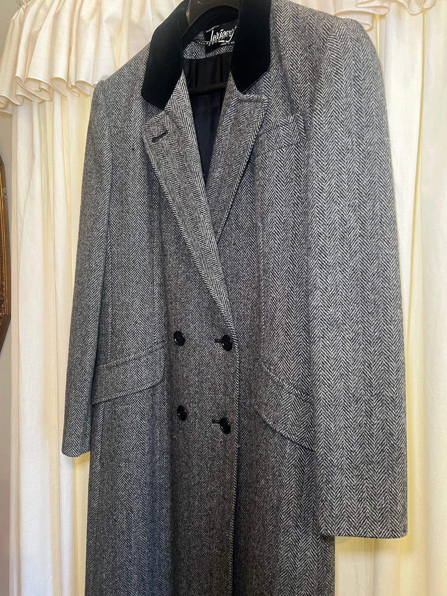 1980s Loring Herringbone Velvet Collar Coat