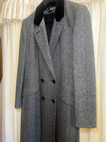 1980s Loring Herringbone Velvet Collar Coat