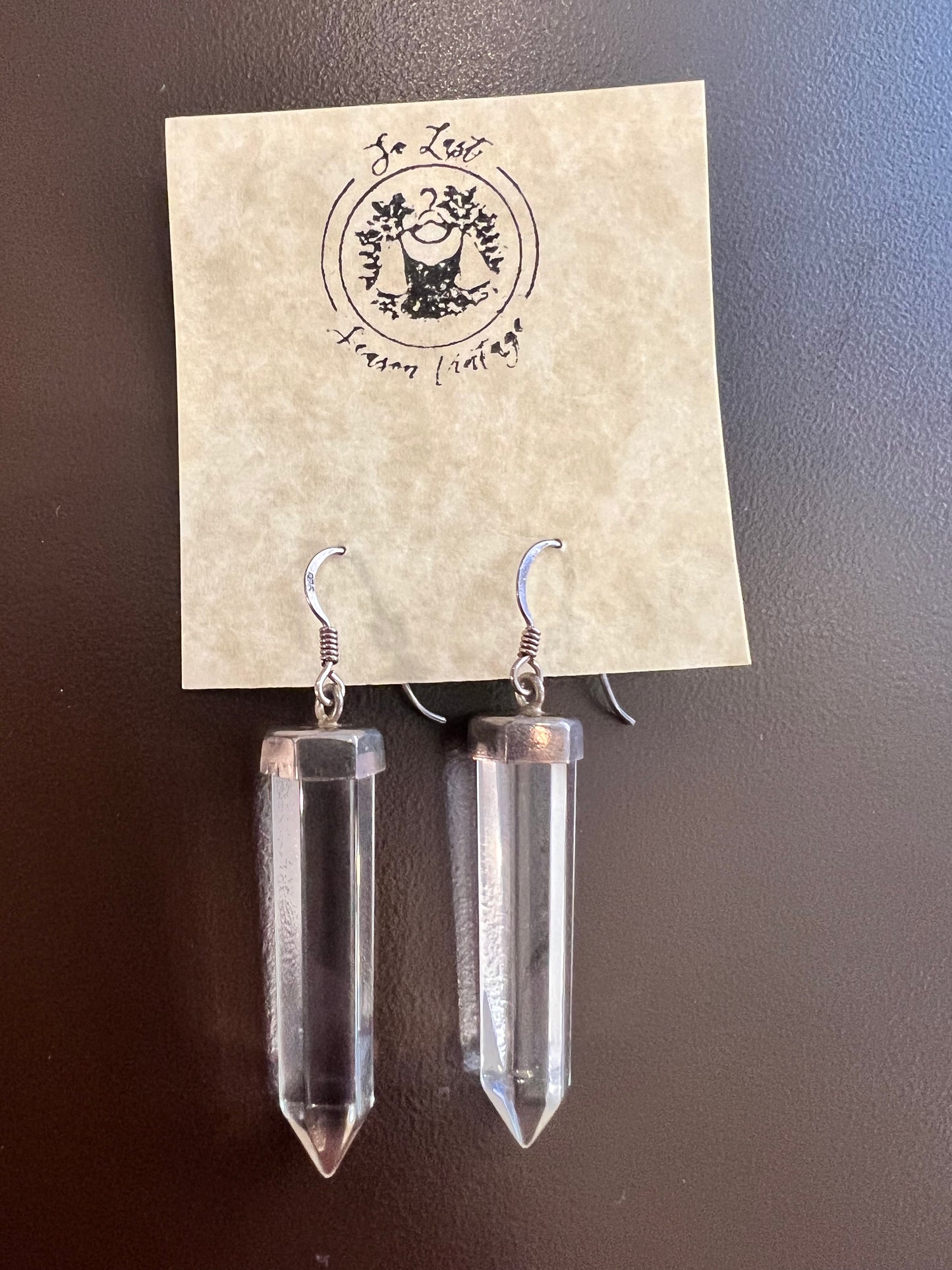 1980s Sterling Silver Clear Quartz Hexagon Drop Earrings