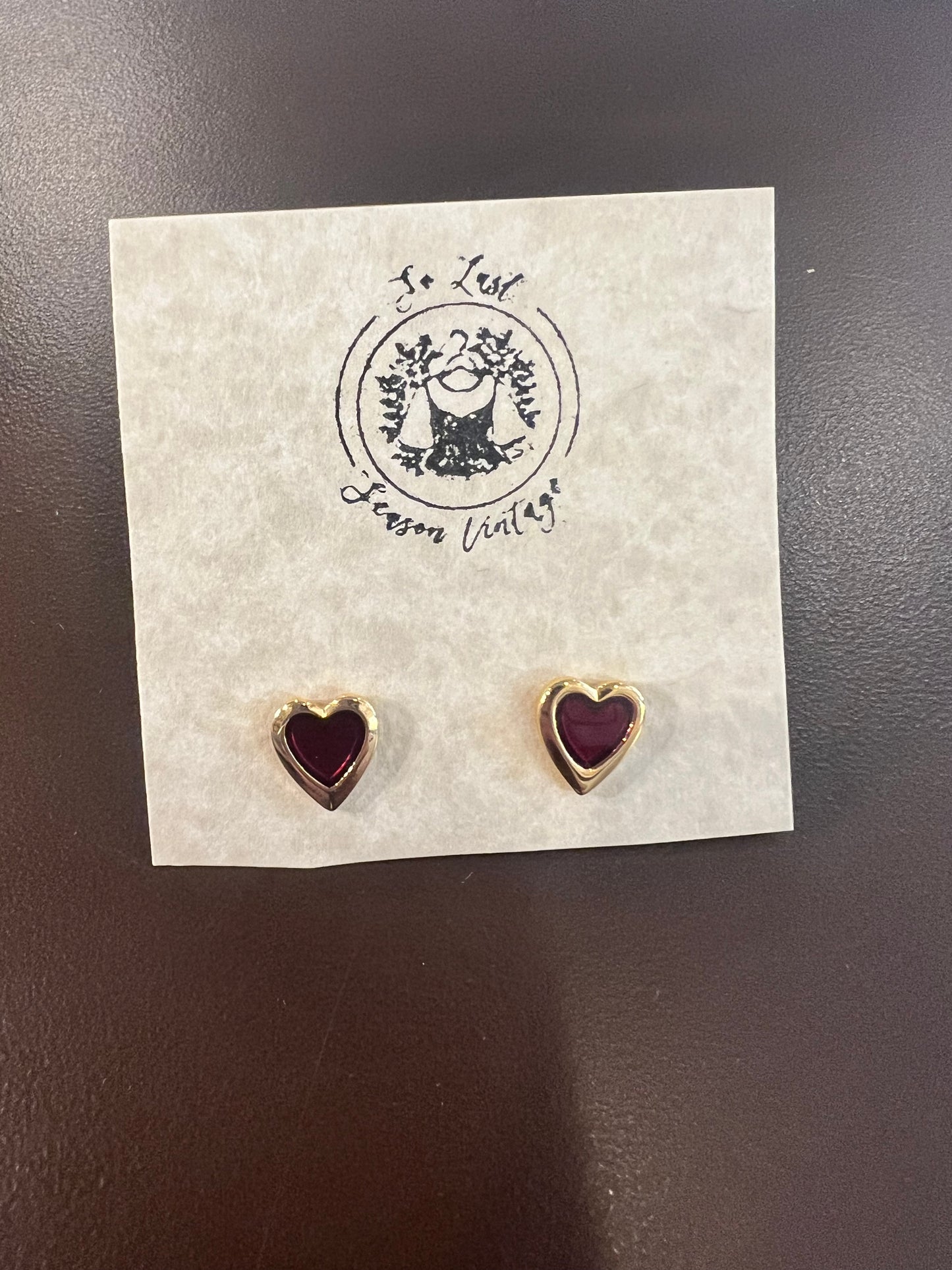 Vintage Red & Gold Heart Earrings