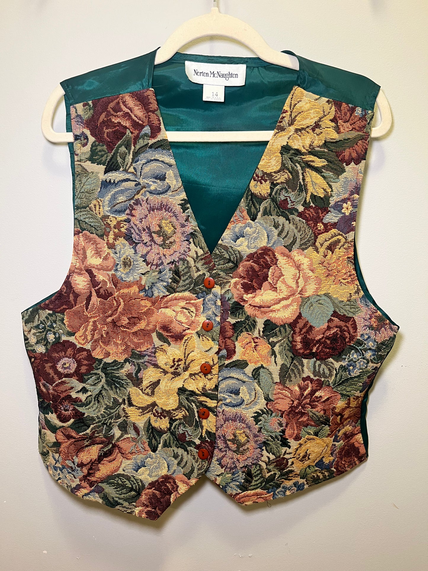 1990s Norton McNaughton Floral Tapestry Vest