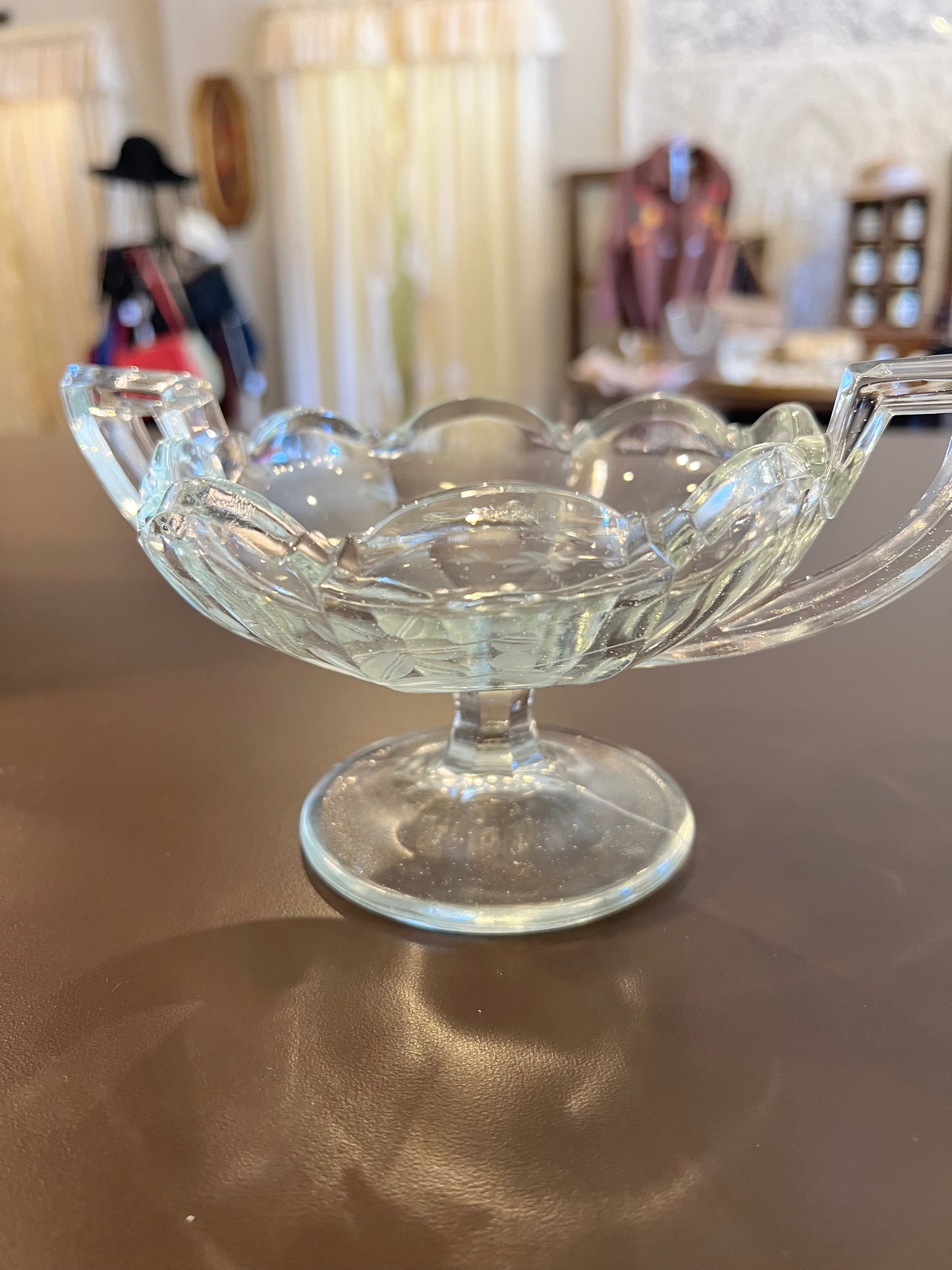 Vintage Etched Glass Pedestal Candy Dish