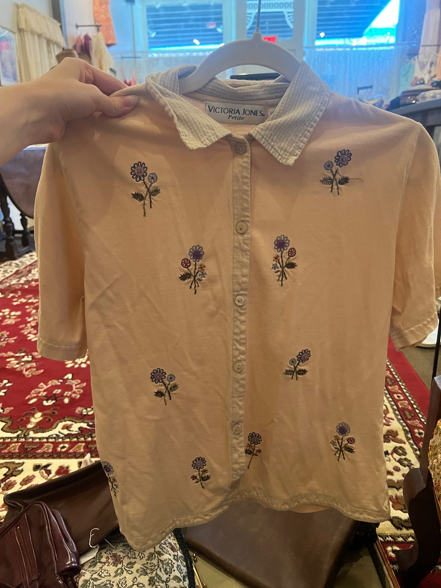 90s Victoria Jones Floral Embroidered Top