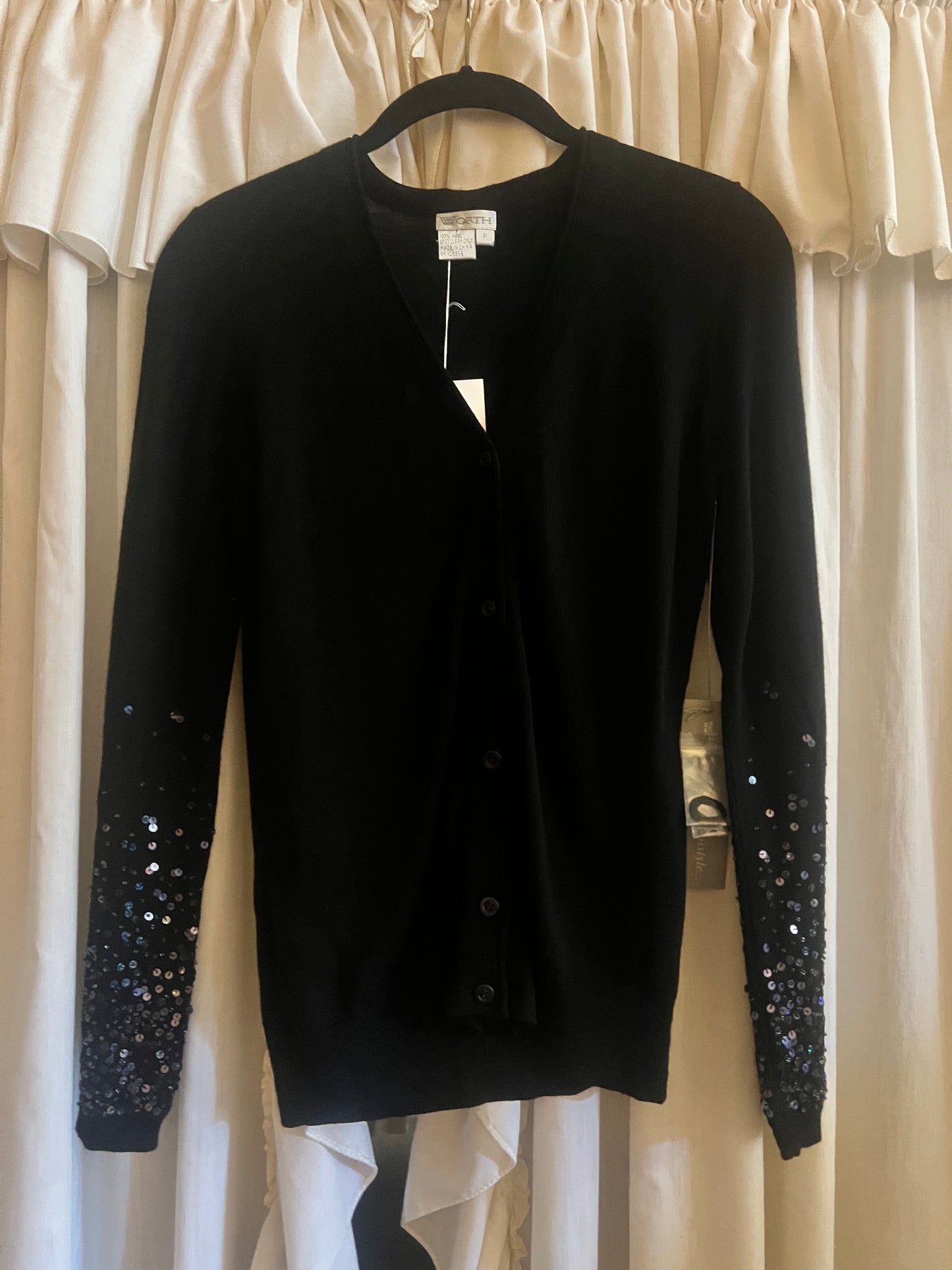 1990s Worth Sequin Sleeve Wool Cardigan