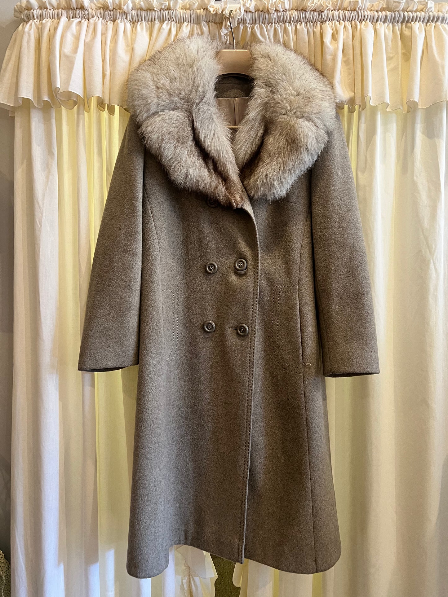 1970s/80s Wool Blend Coat w/ Fur Collar