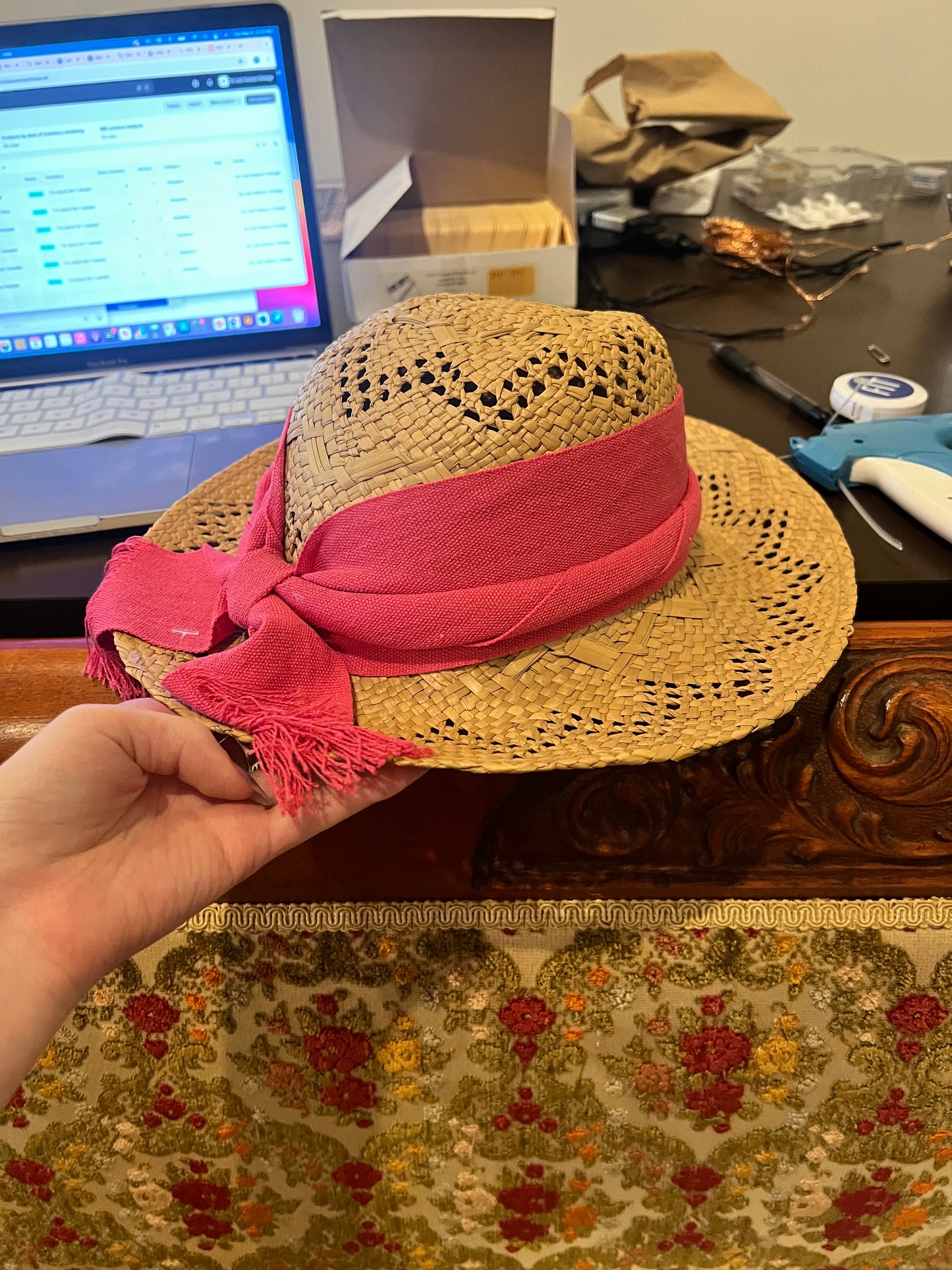 Straw Hat w/ Scarf Tie