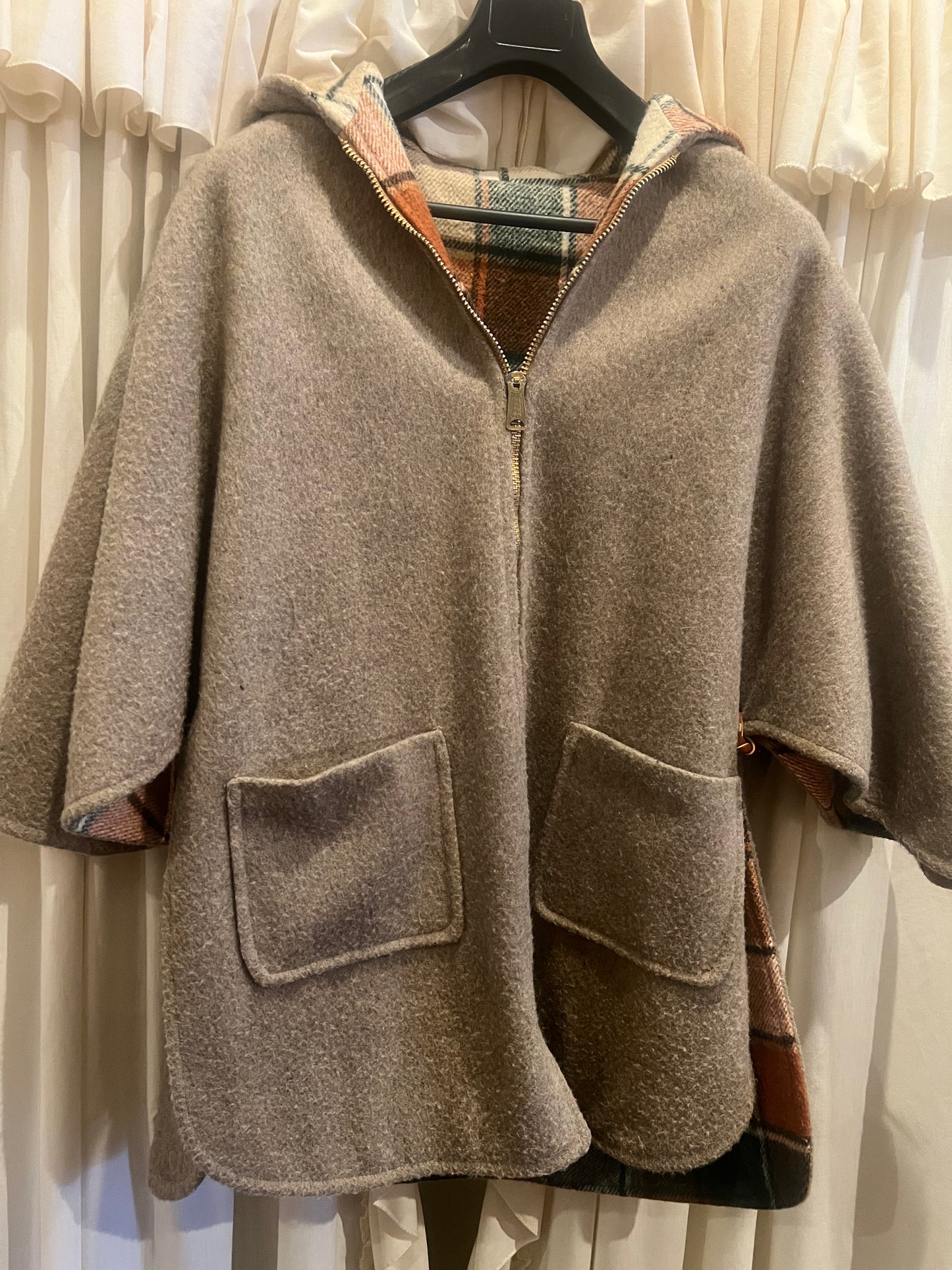 1970s Union Made Reversible Wool Poncho Cape Coat