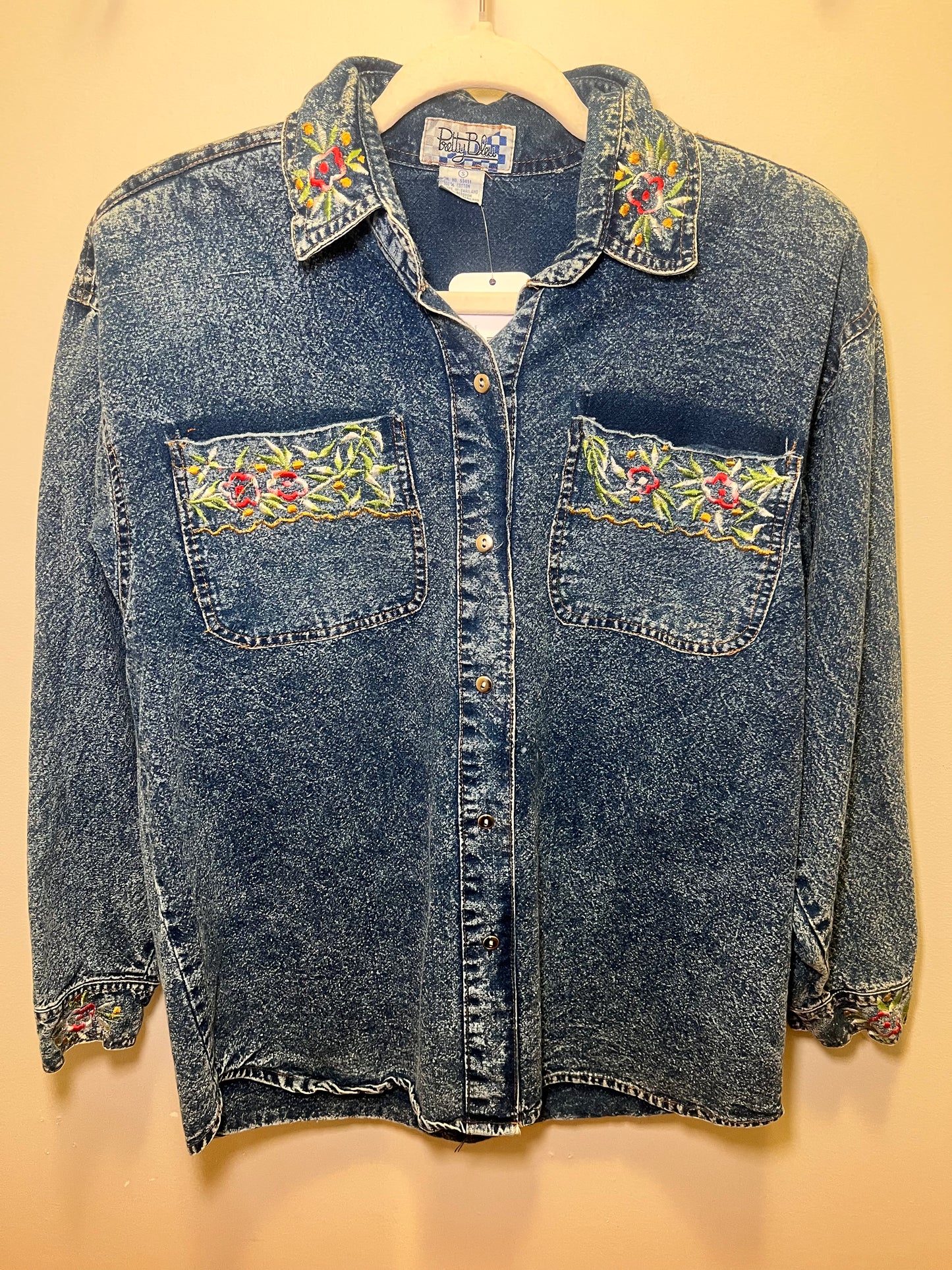 1990s Pretty Bleu Embroidered Denim Shirt