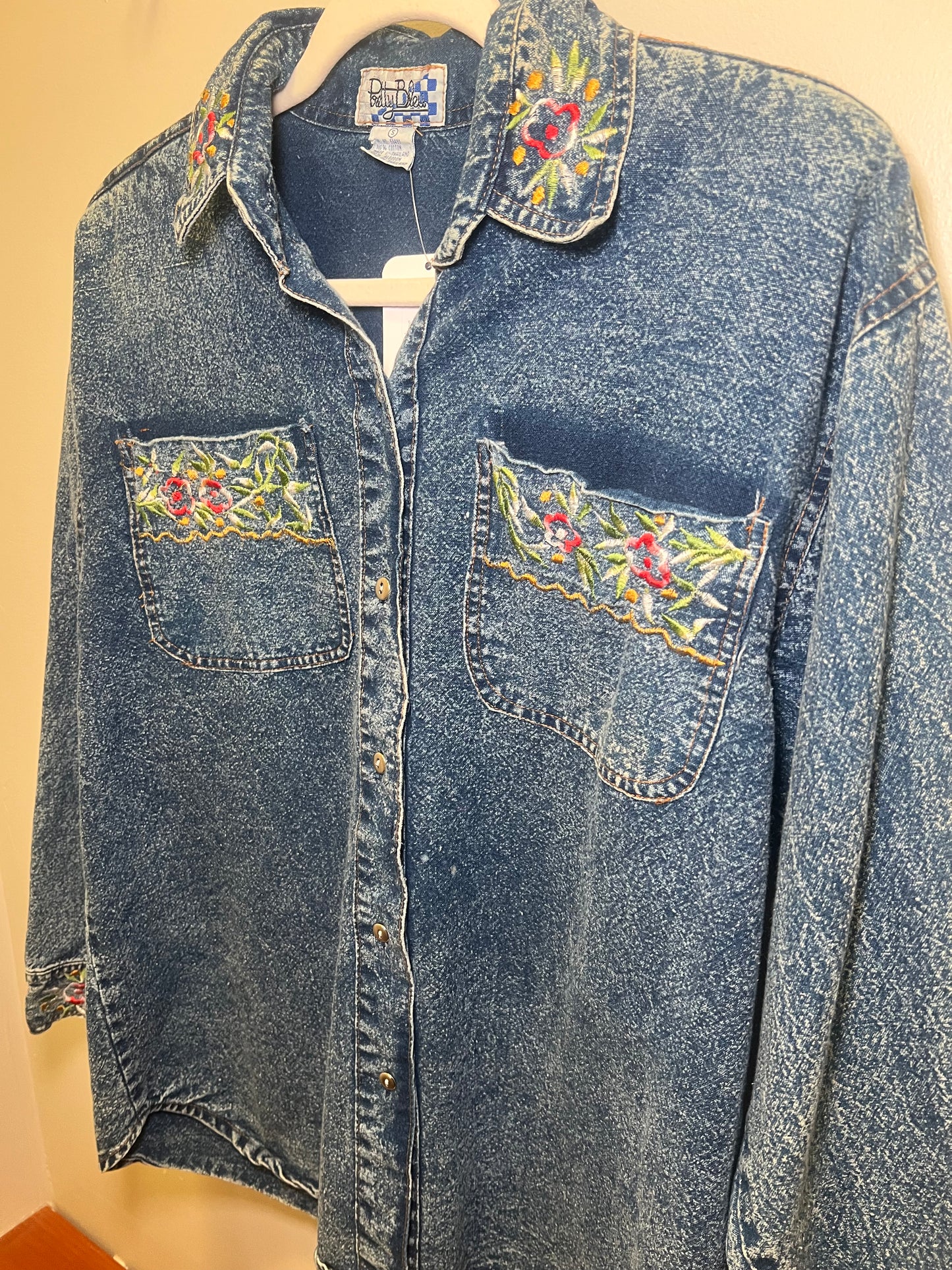1990s Pretty Bleu Embroidered Denim Shirt