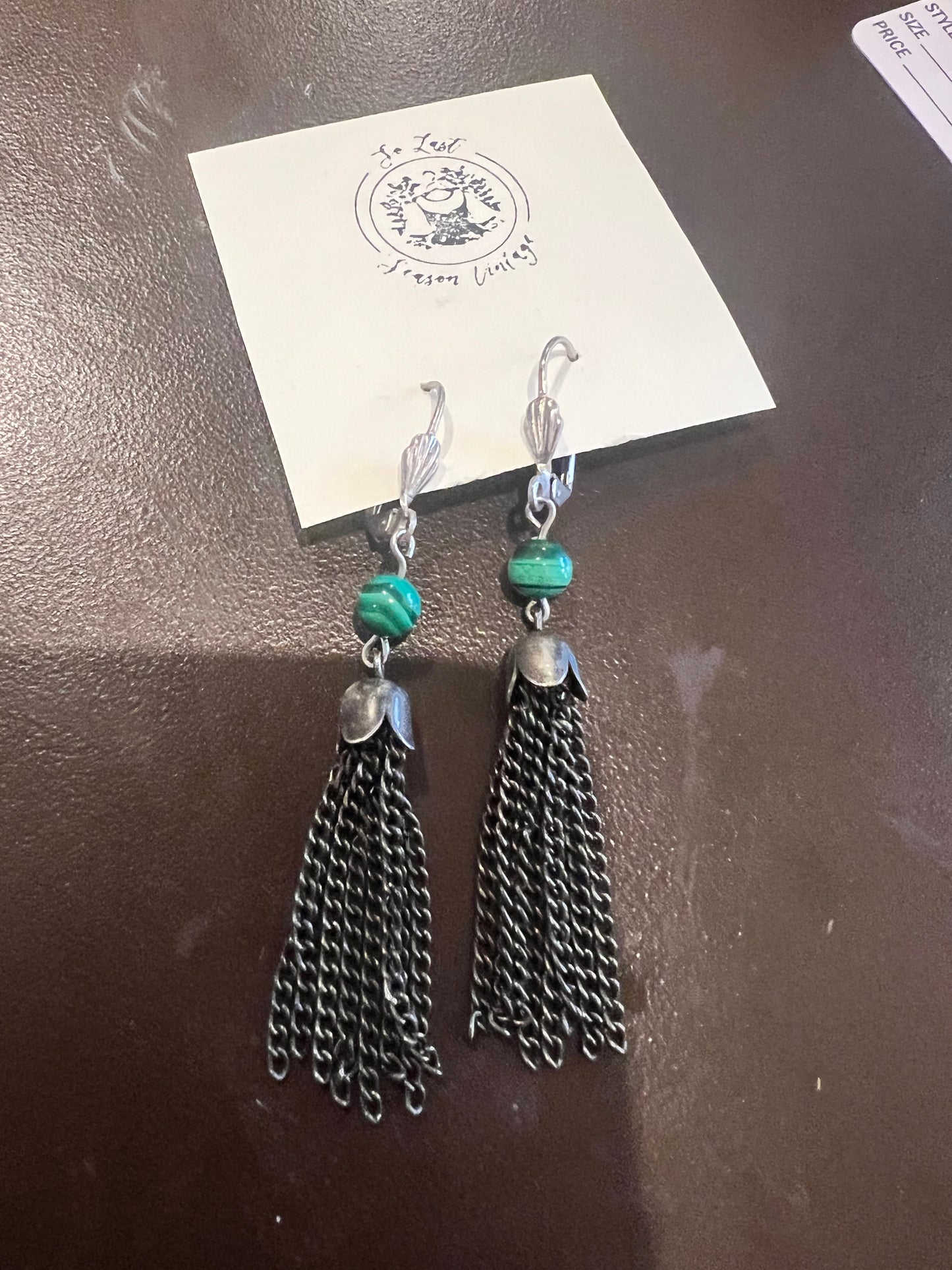 Green Bead Chain Drop Earrings
