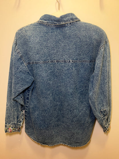 1990s Pretty Bleu Embroidered Denim Shirt