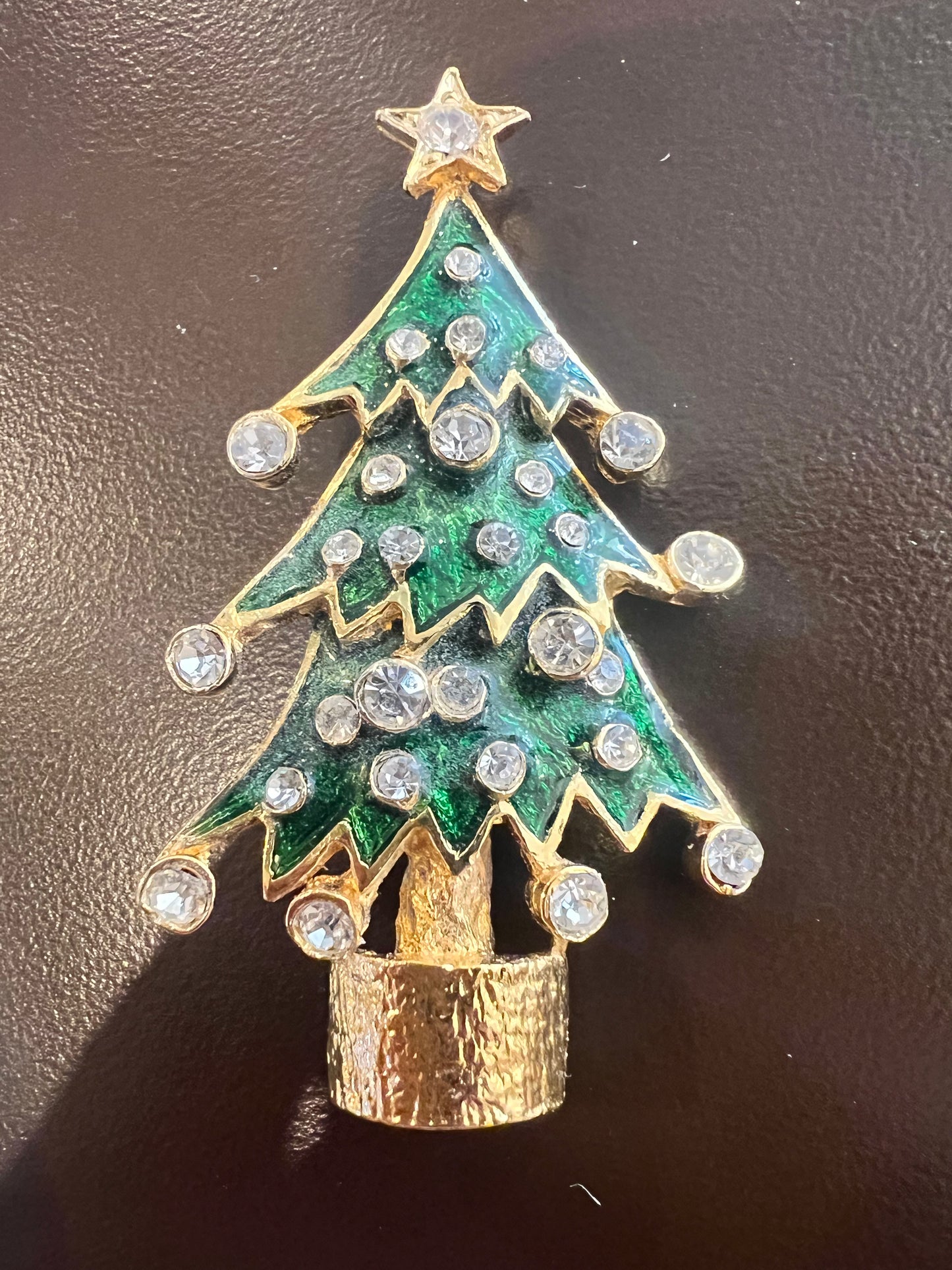 Vintage Rhinestone Accent Christmas Tree Brooch
