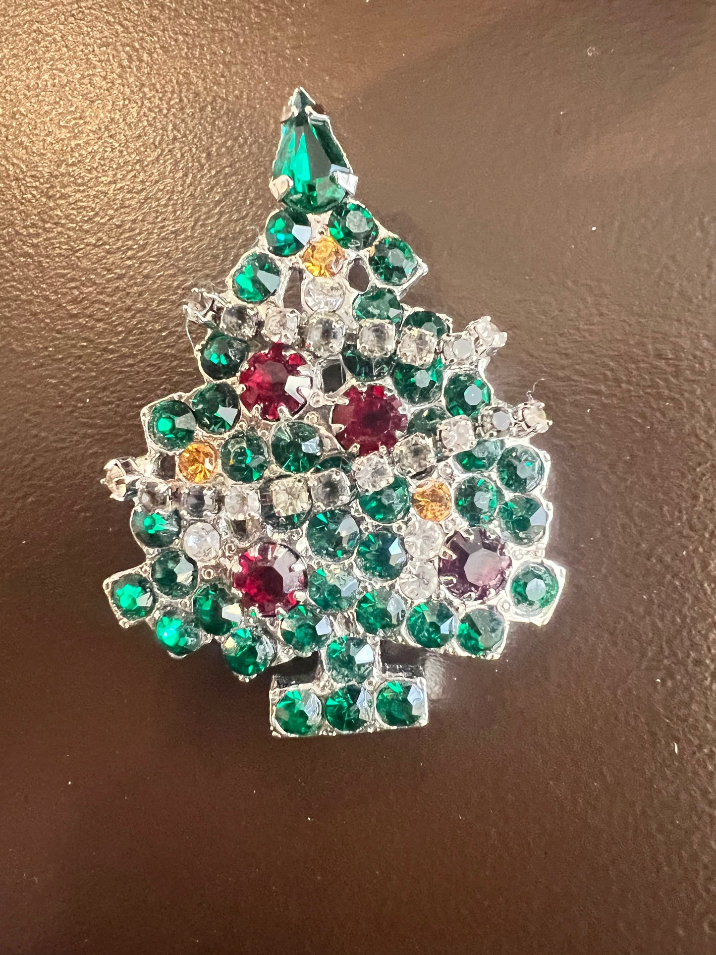 Vintage Rhinestone Garland Christmas Tree Brooch