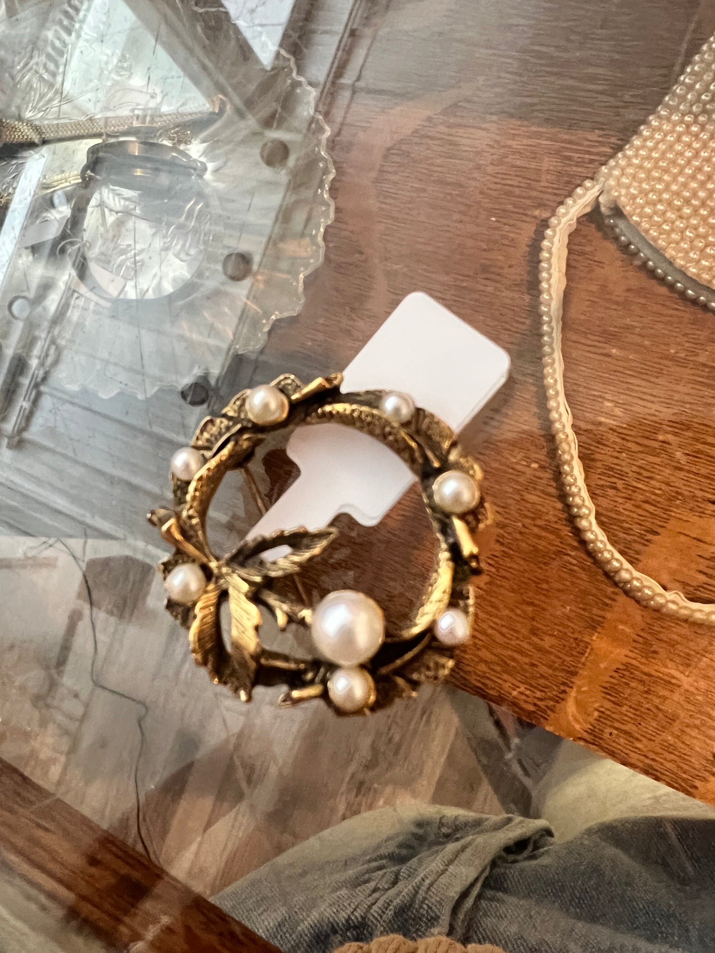 Pearl and Gold Leaf Brooch