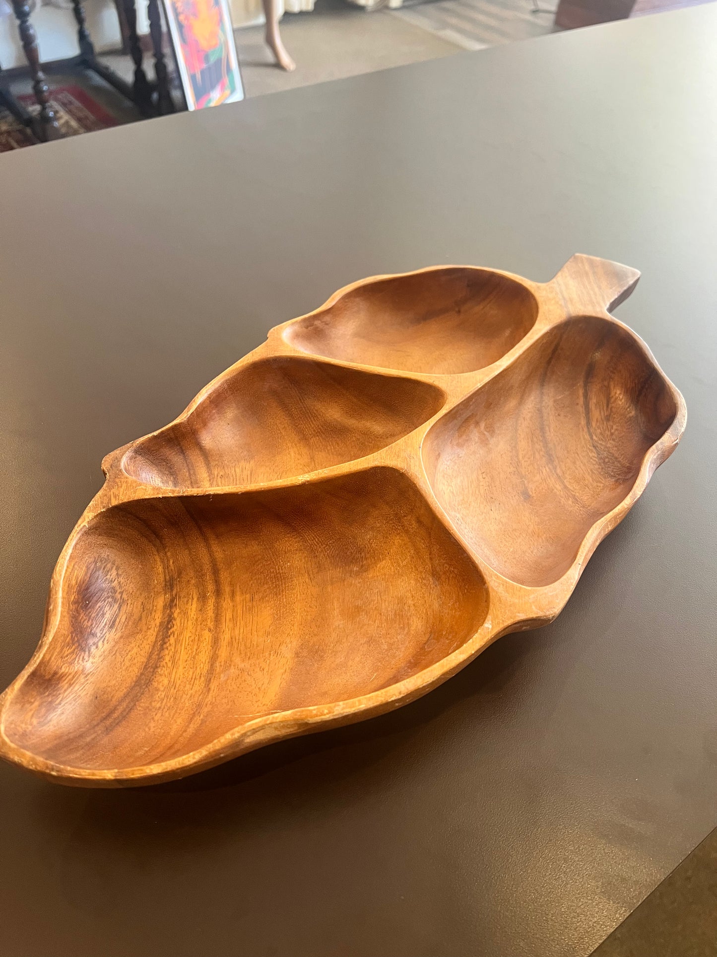 Vintage Monkey Pod Wood Leaf Serving Tray