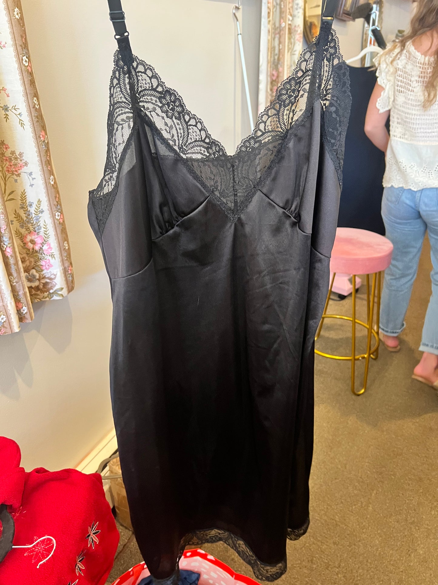 80s Black Lace Top Slip Dress