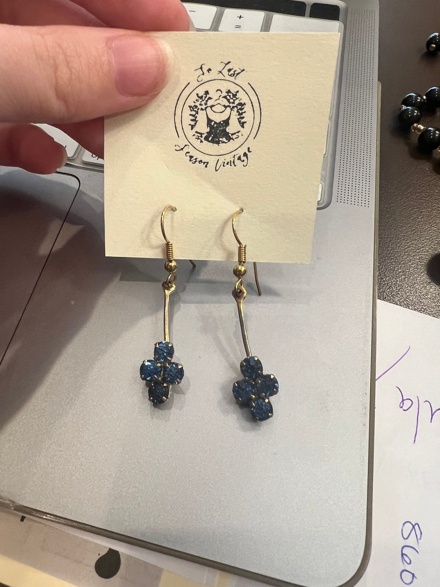 Blue Gold Drop Earrings