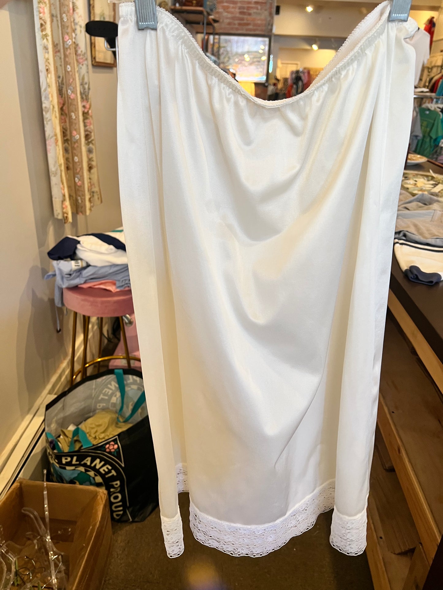 90s Lace Trim Slip Skirt
