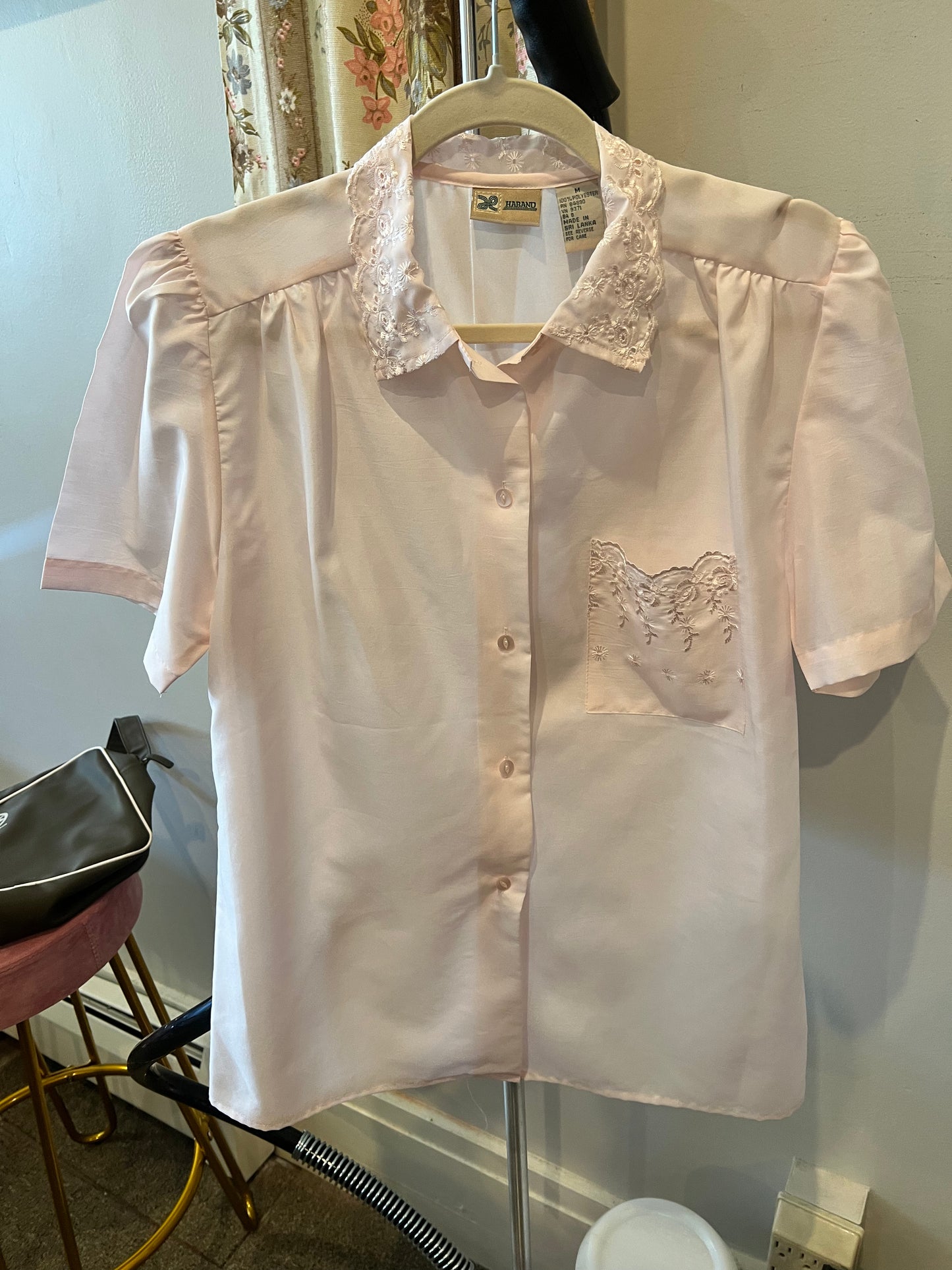 80s/90s Haband Eyelet Trim Button Up Shirt
