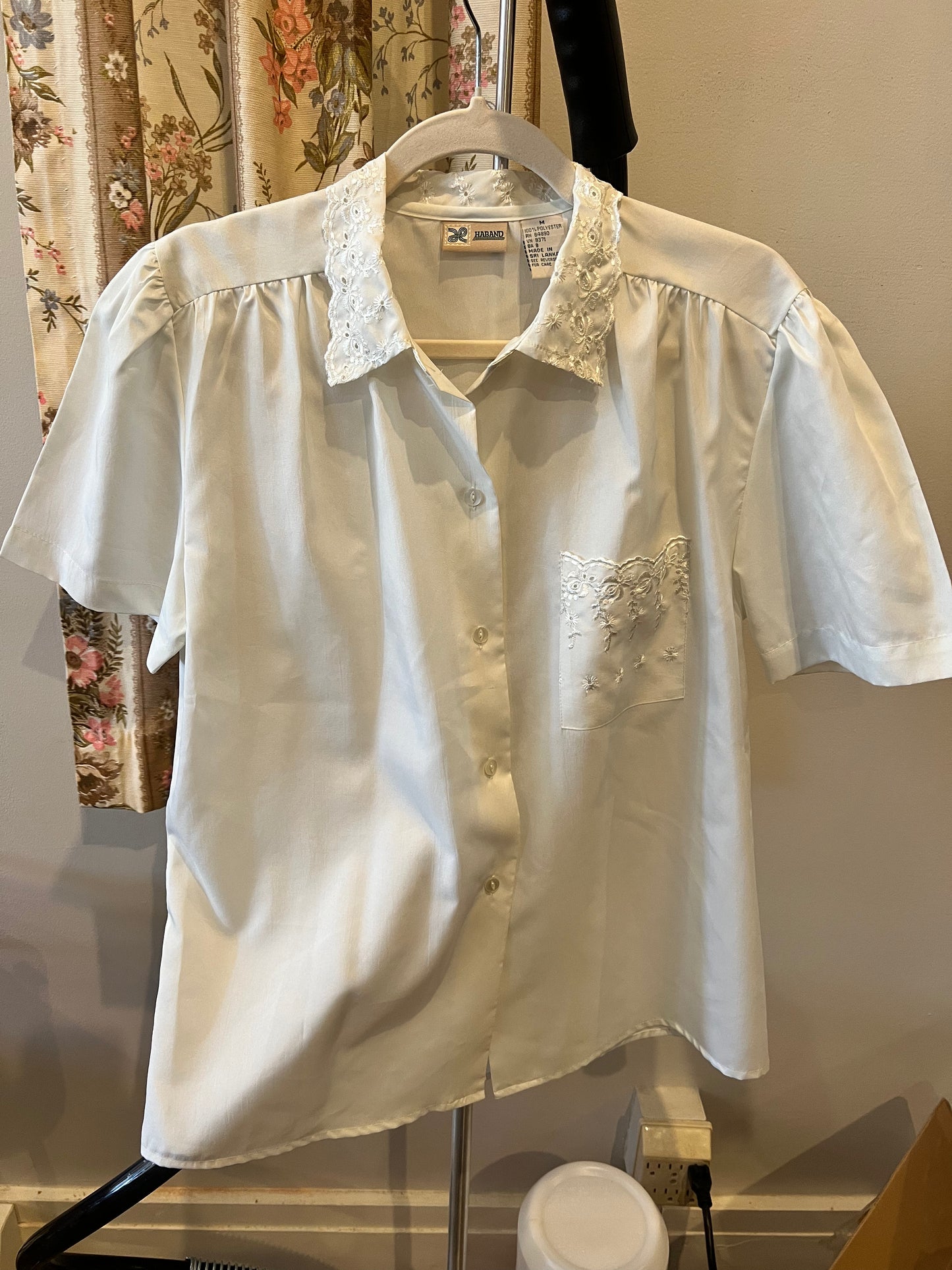 80s/90s Haband Eyelet Trim Button Up Shirt