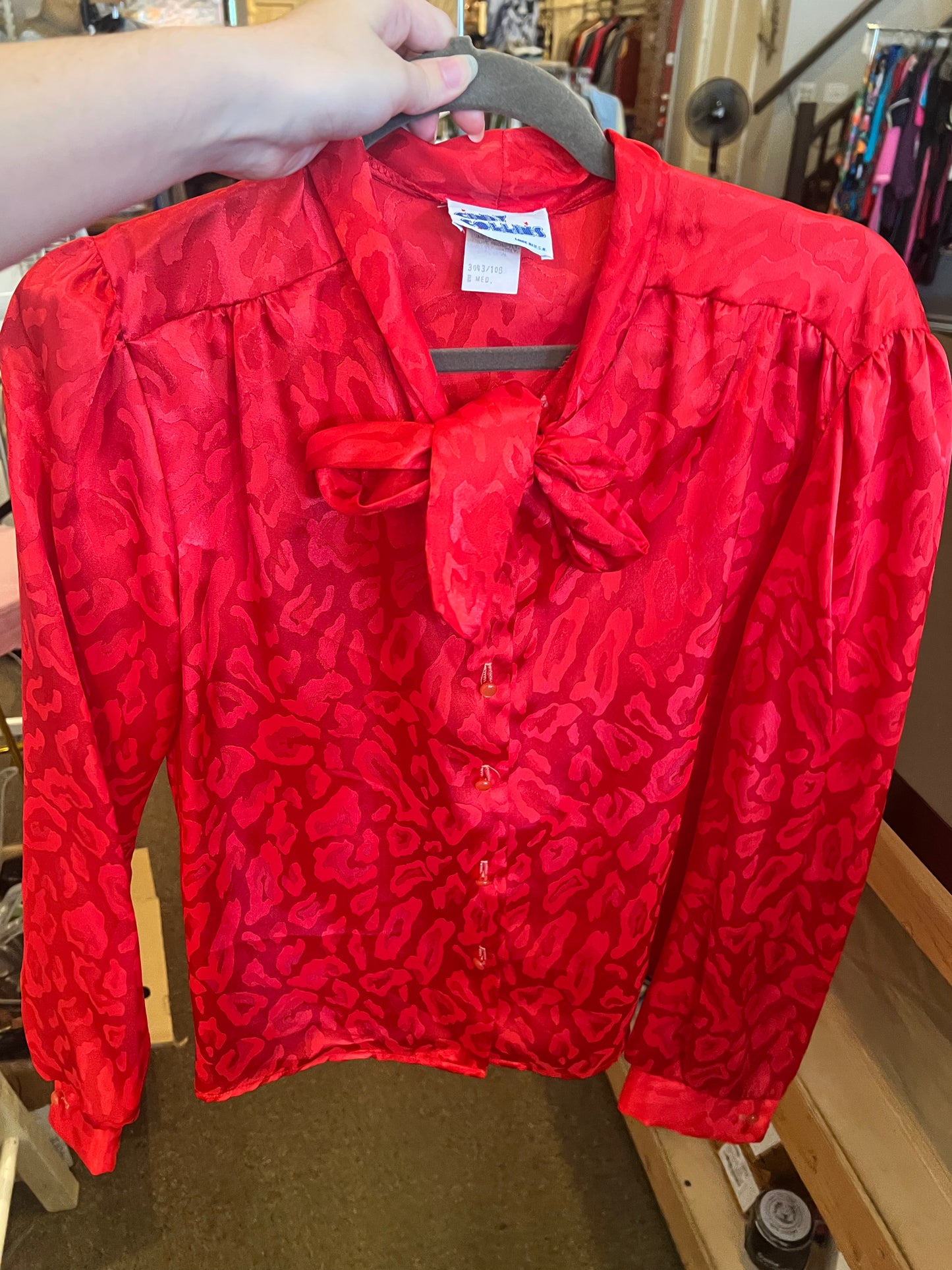 80s Cindy Collins Tie Neck Blouse