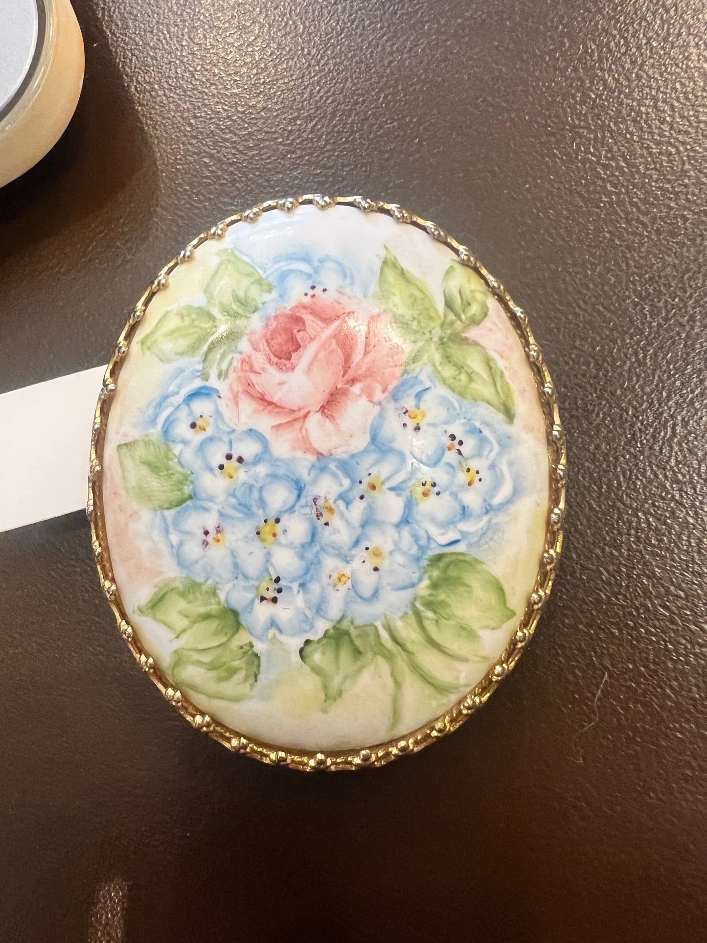 Vintage Floral Brooch w/ Gold Trim