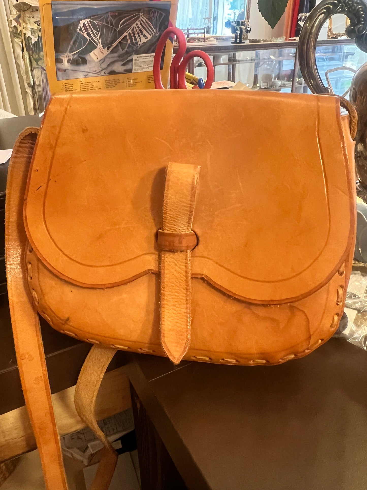 60s Handmade Hand Tooled Leather Shoulder Bag