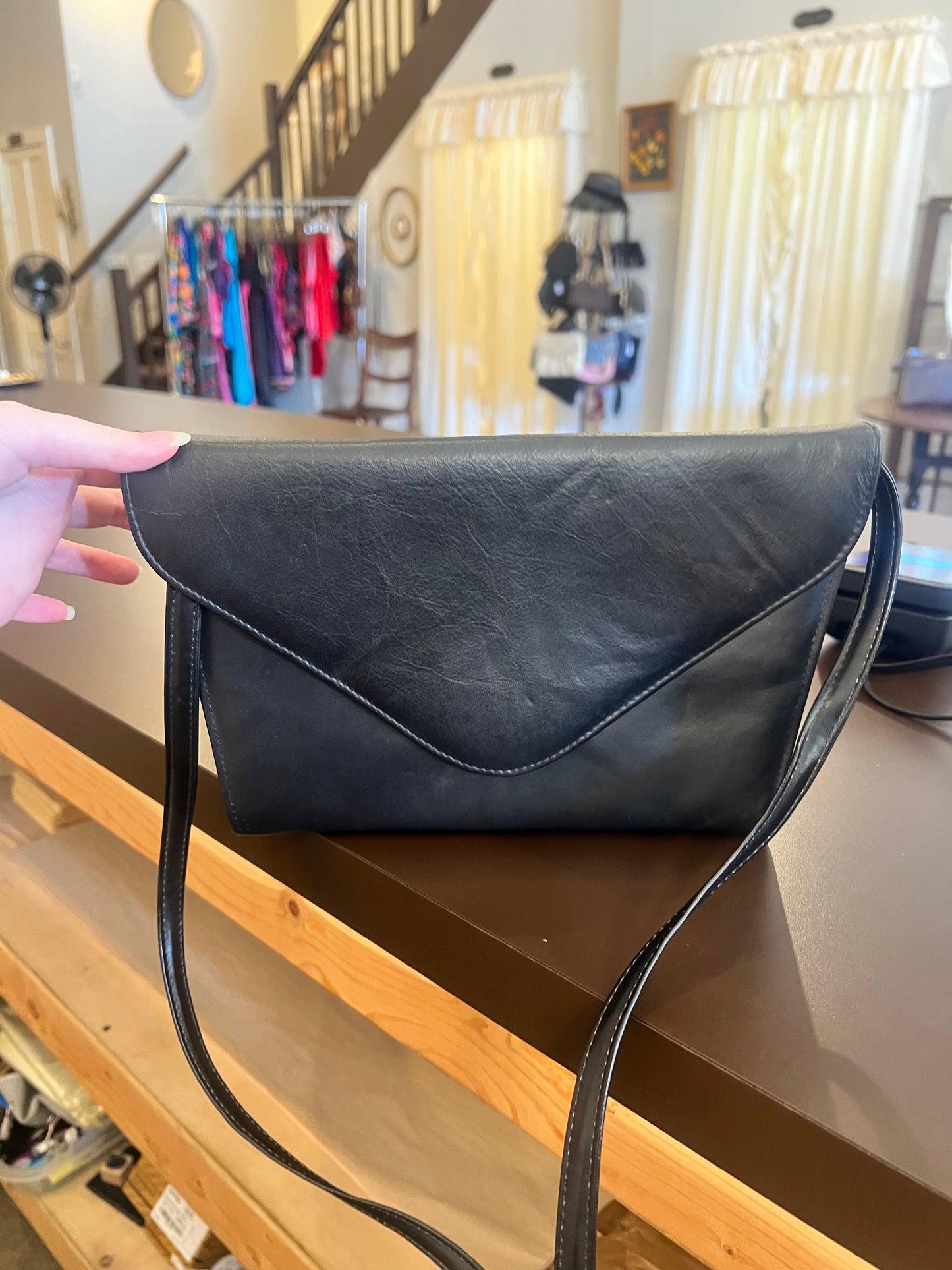 Vintage Black Leather Envelope Bag