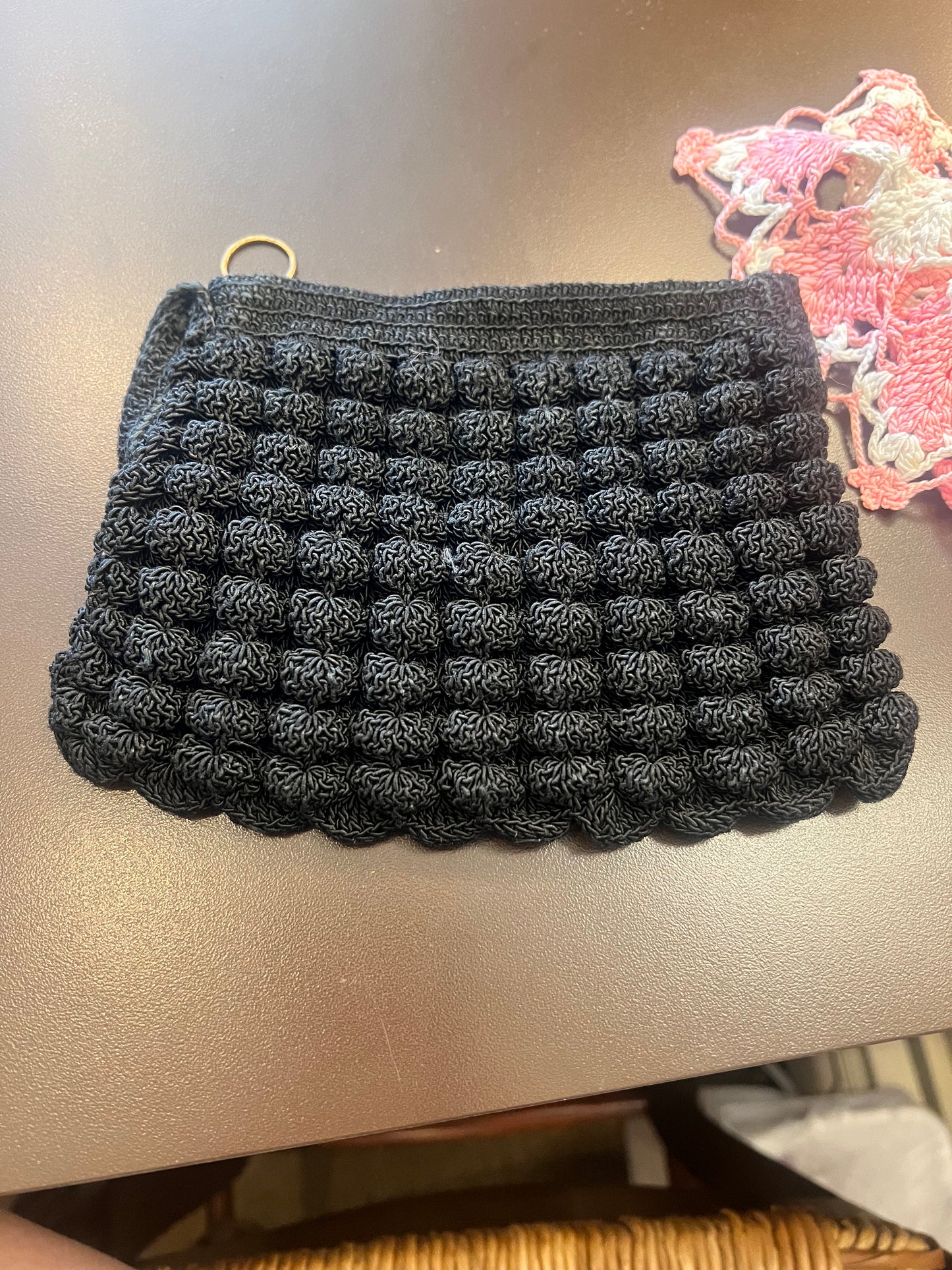 40s Talon Blue Crochet Popcorn Handbag