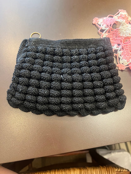40s Talon Blue Crochet Popcorn Handbag