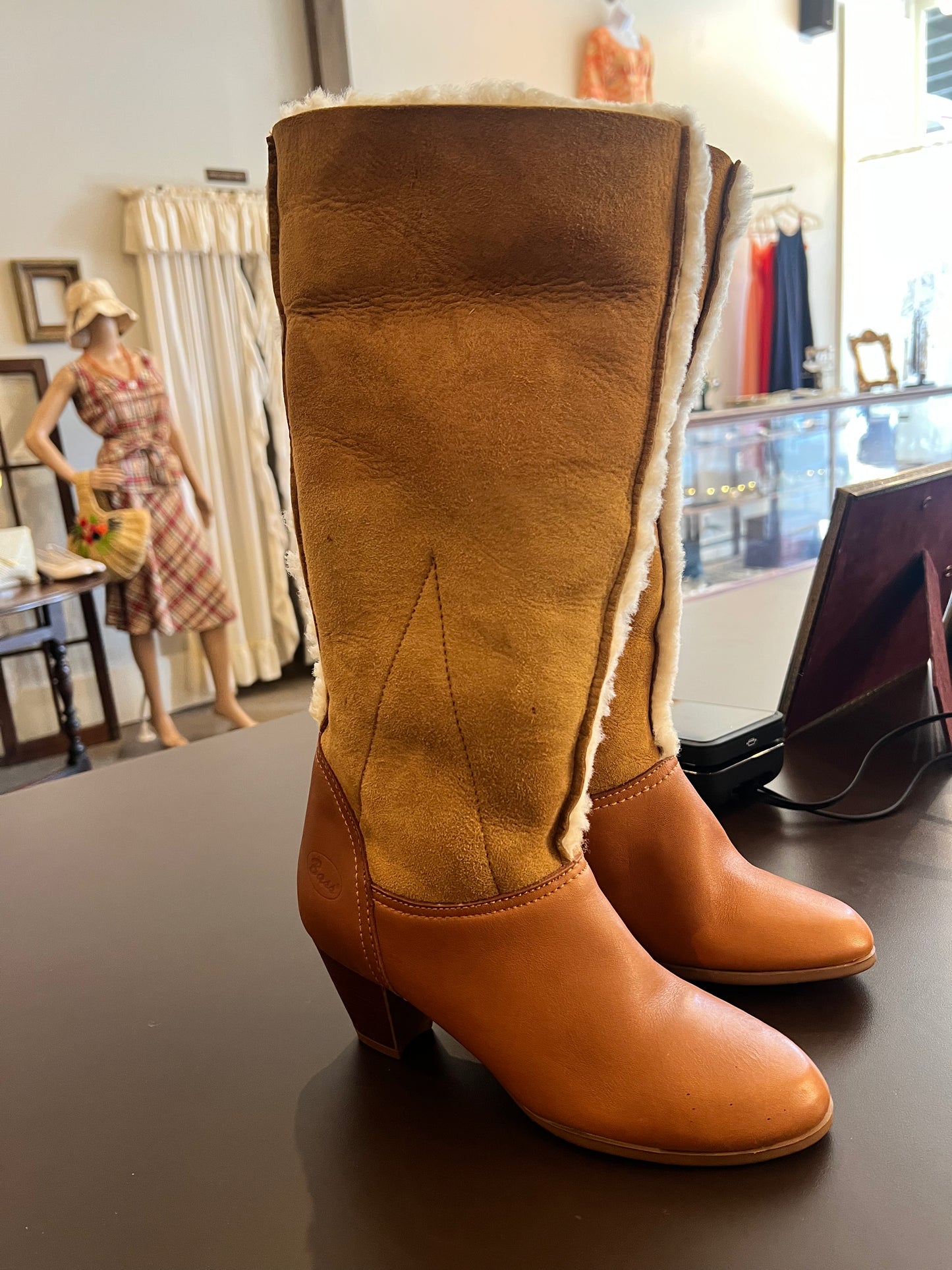 70s Bass Suede Sheepskin Fur Shearling Boots