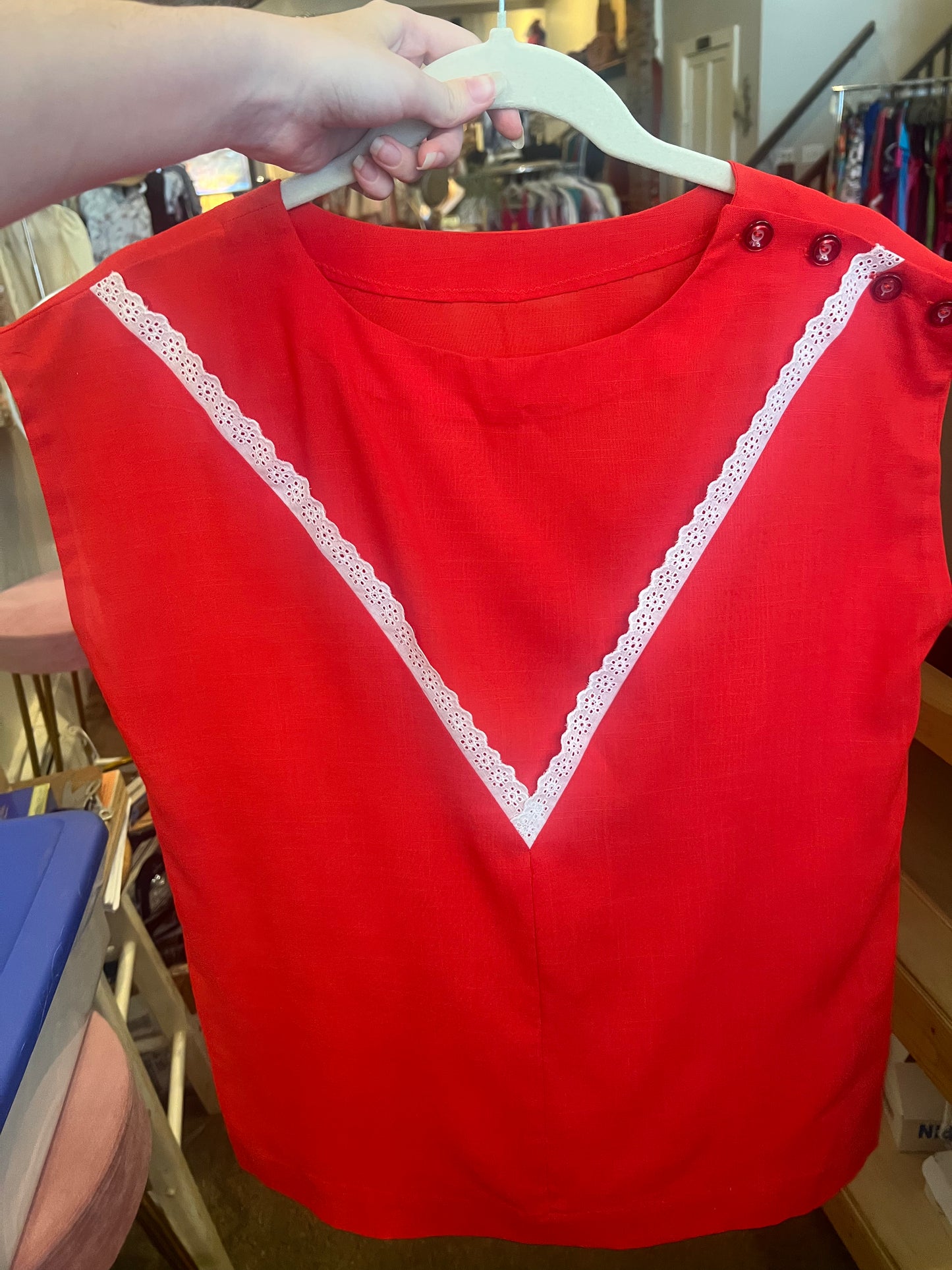 Vintage Handmade Lace Trim Top