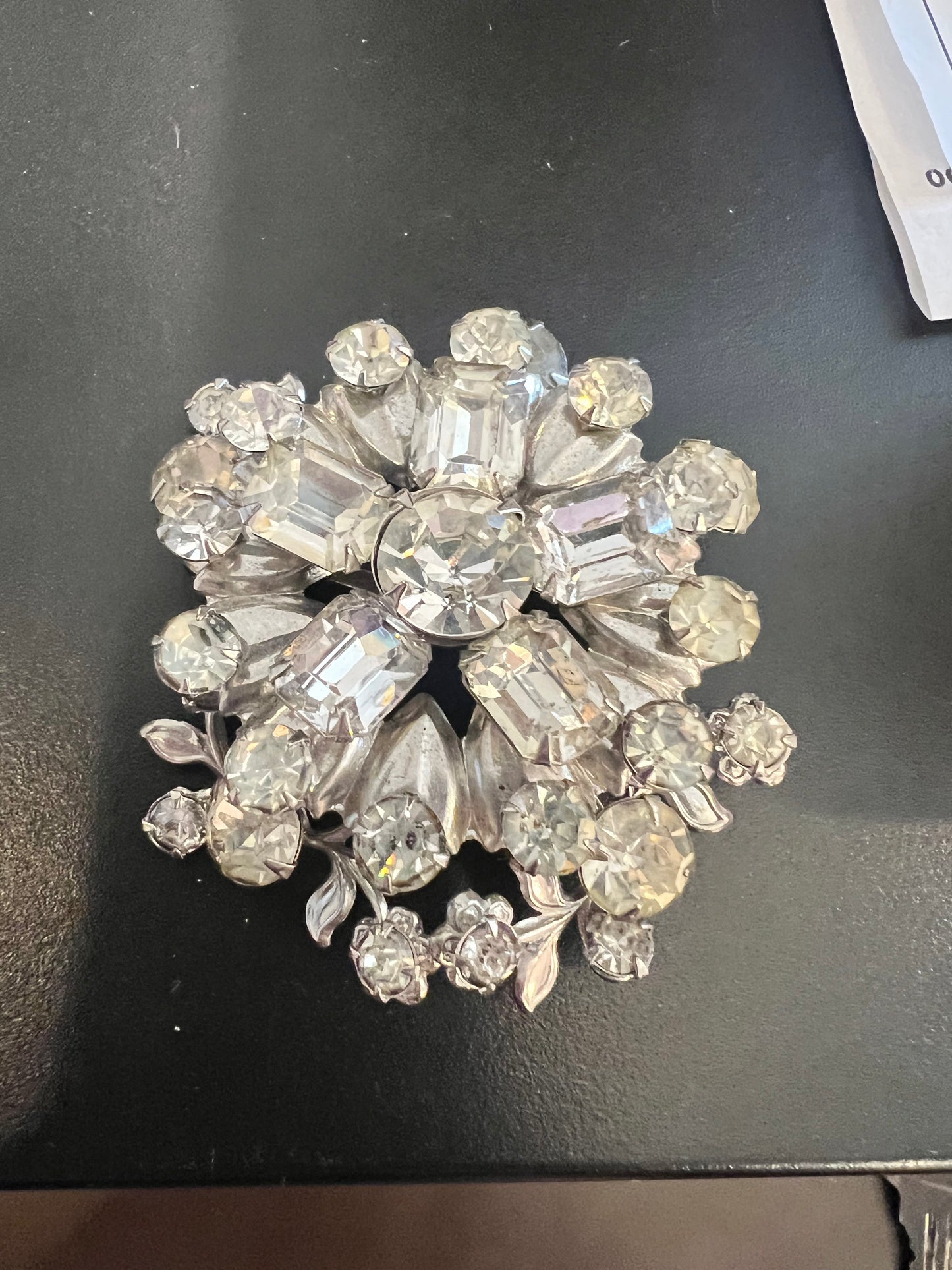 Vintage Rhinestone and Floral Brooch